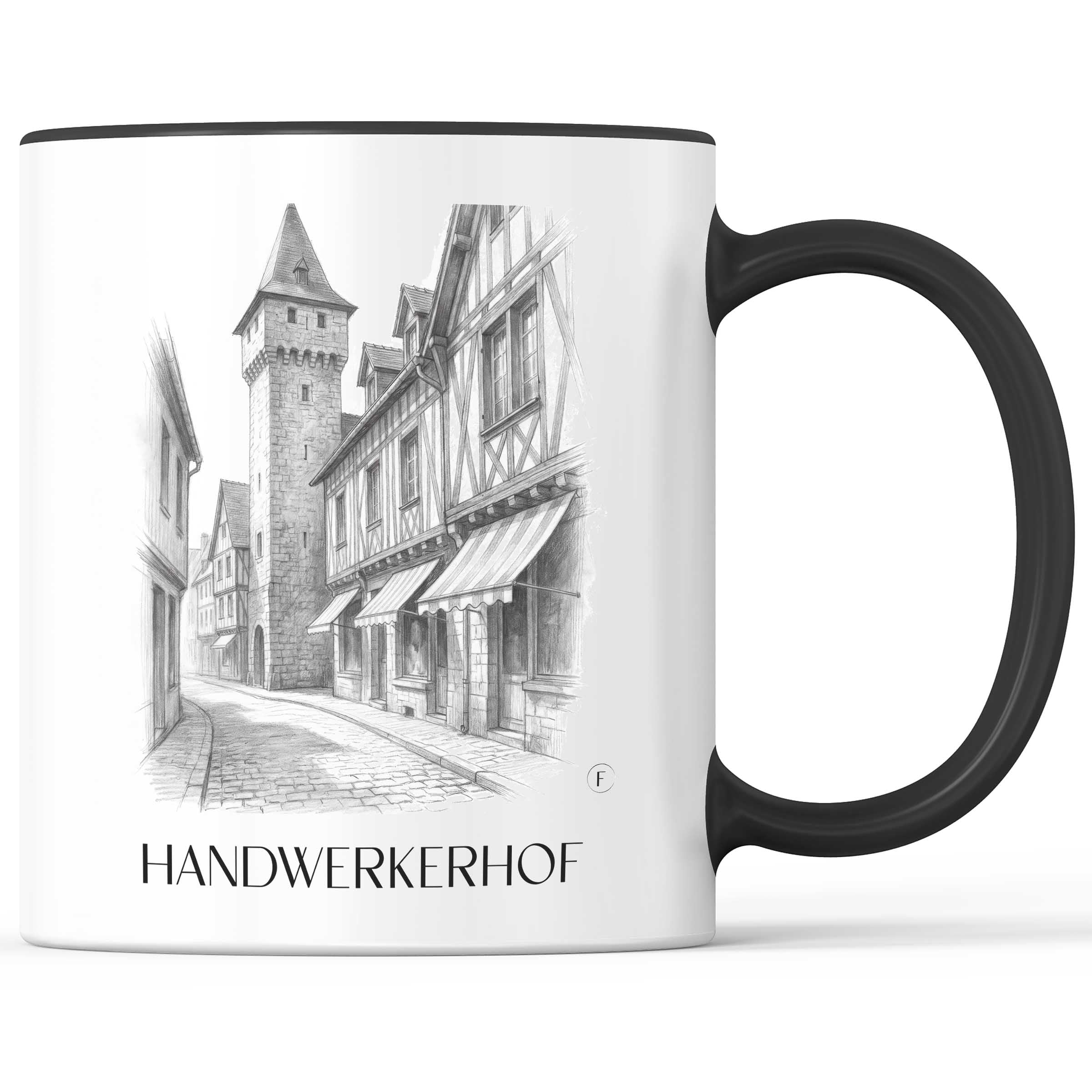 handwerkerhof-nürnberg-deutschland-kaffeebecher-bleistift-zeichnung-drawing