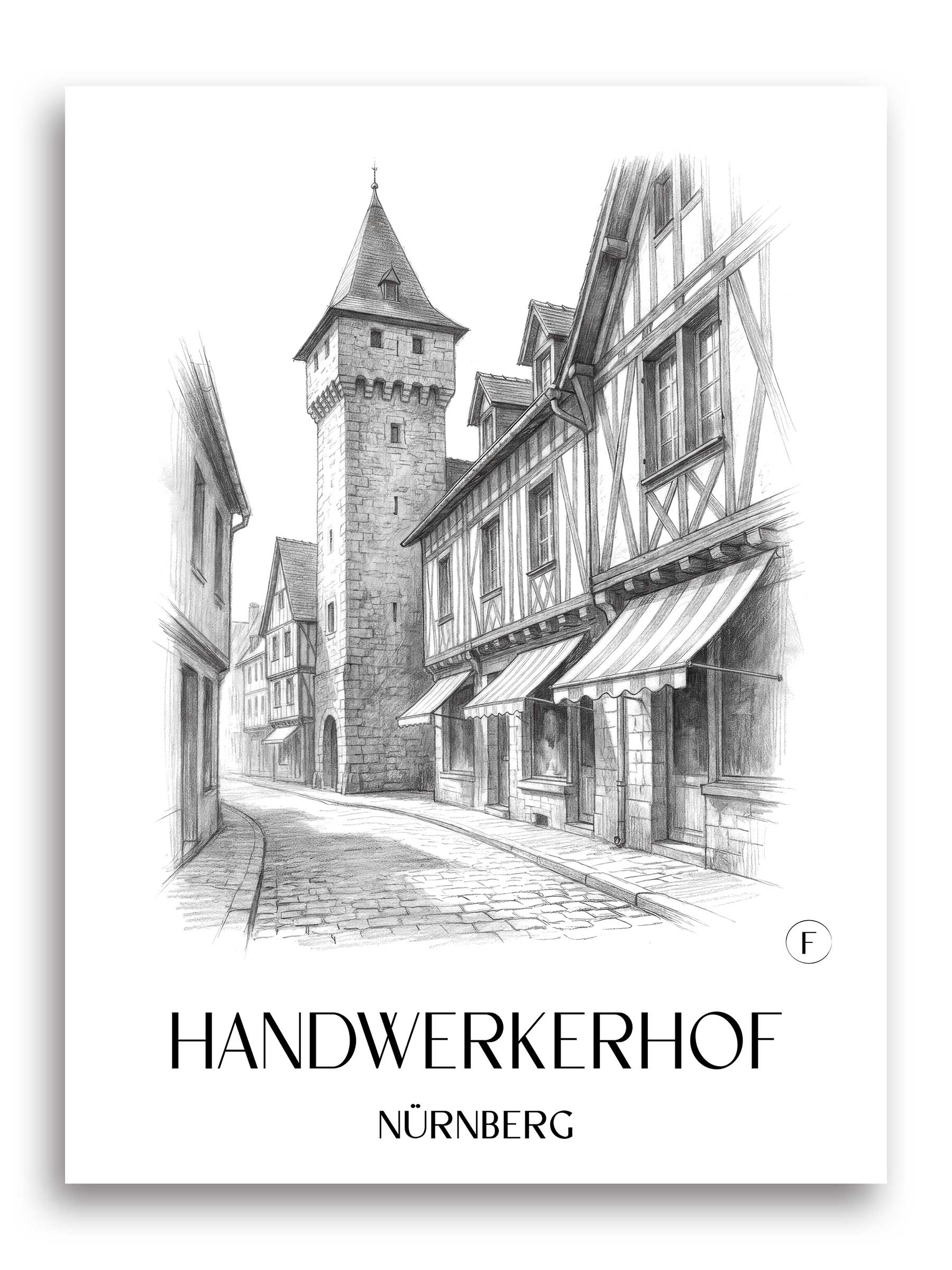 handwerkerhof-nürnberg-deutschland-poster-bleistift-zeichnung-drawing