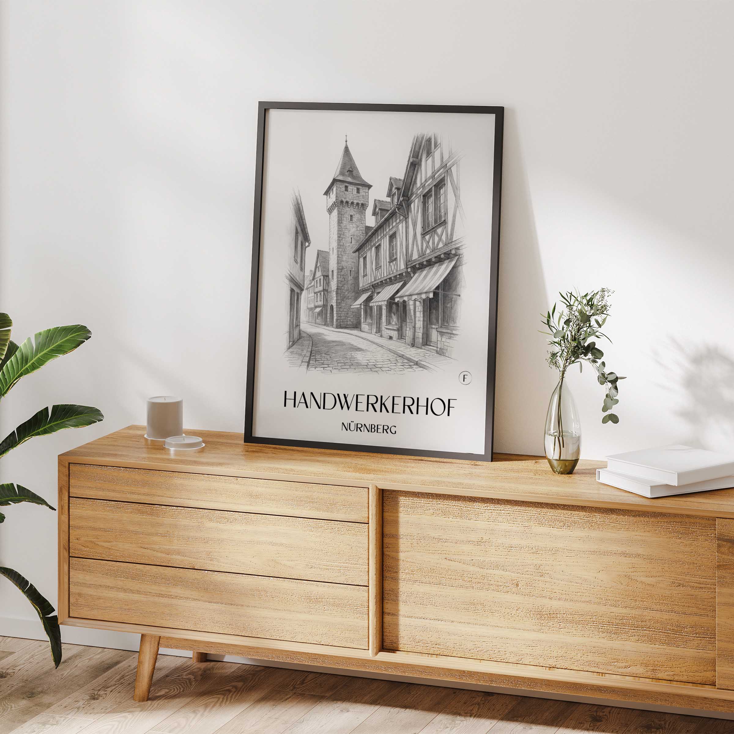 handwerkerhof-nürnberg-deutschland-poster-bleistift-zeichnung-drawing