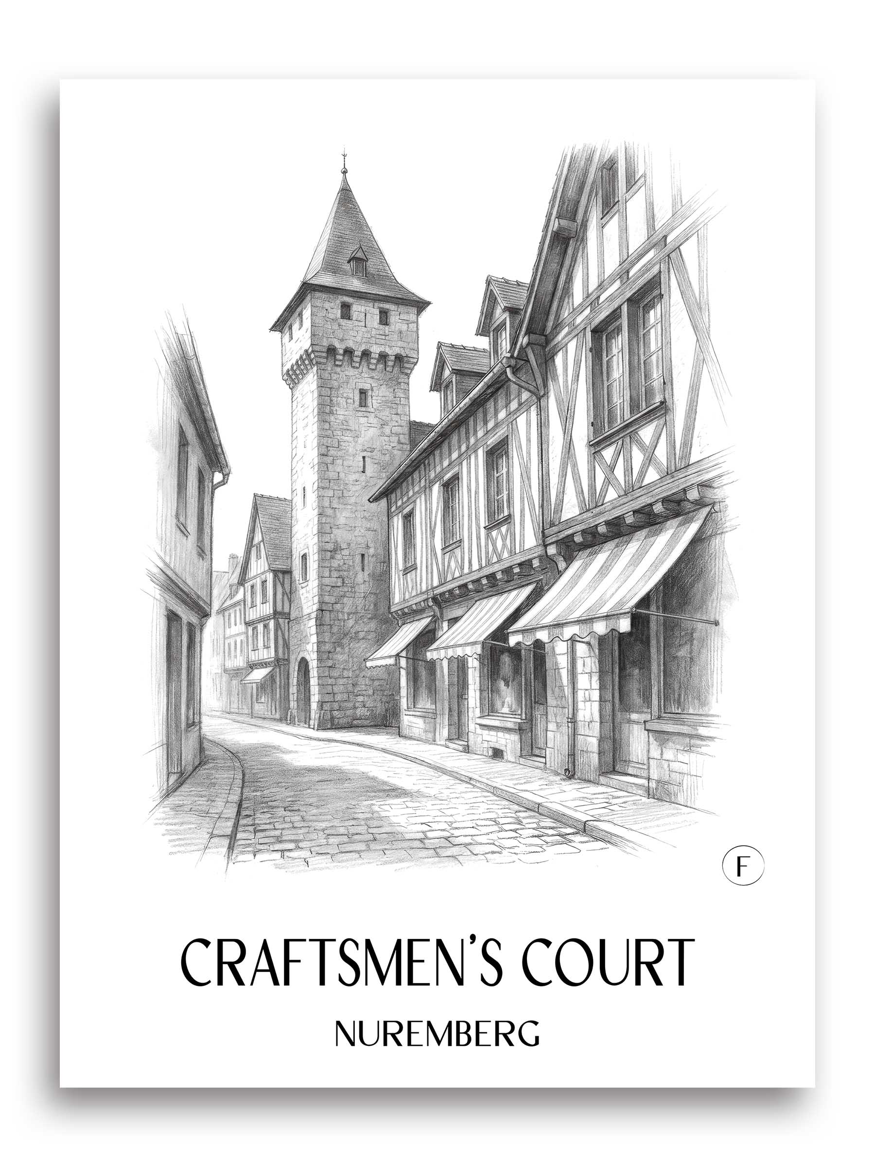 Handwerkerhof Poster - Nürnberg - Deutschland Kunstdruck - Zeichnung von A4 bis A1