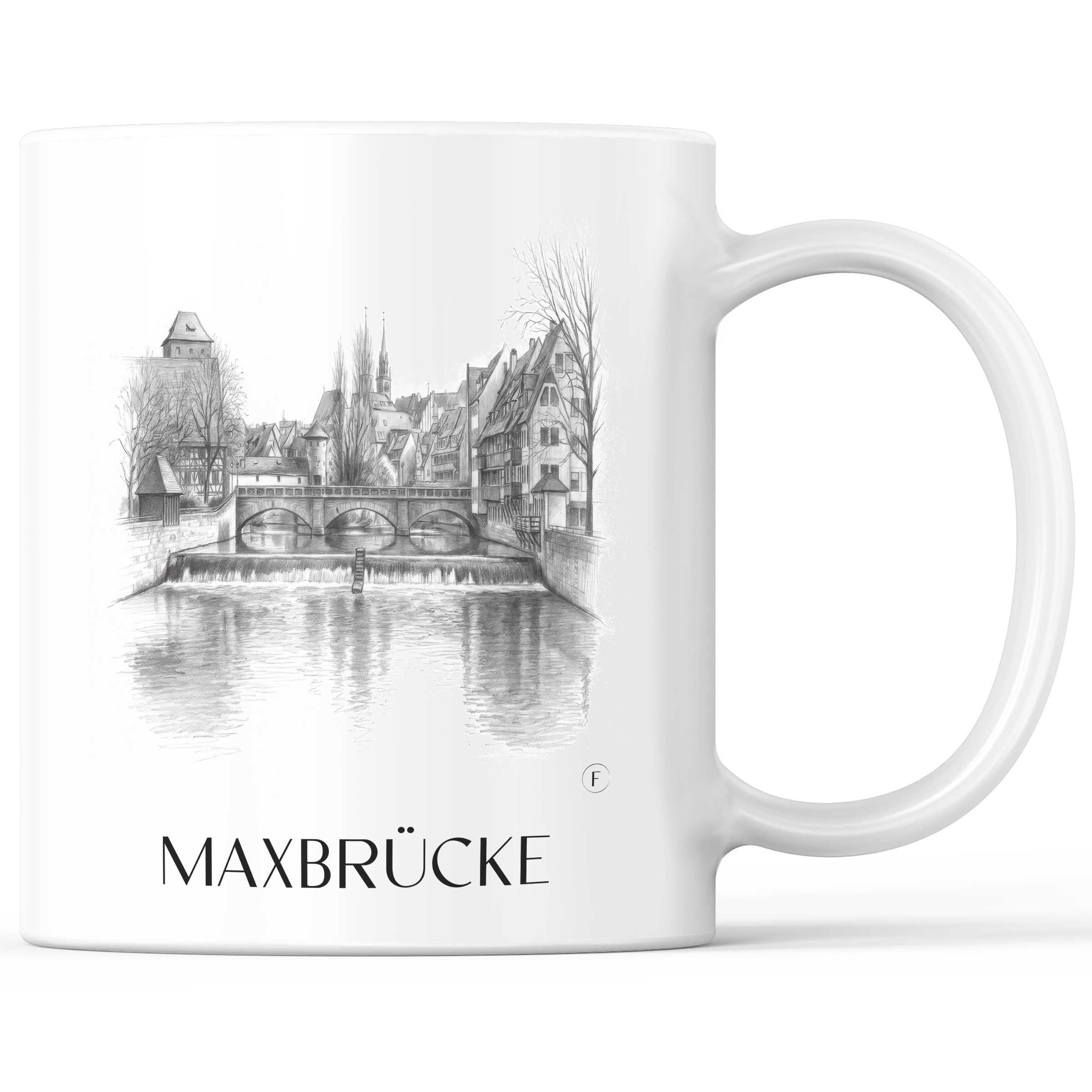Maxbrücke Kaffeebecher - Nürnberg - Deutschland Becher - Kaffeetasse im Zeichnung Stil