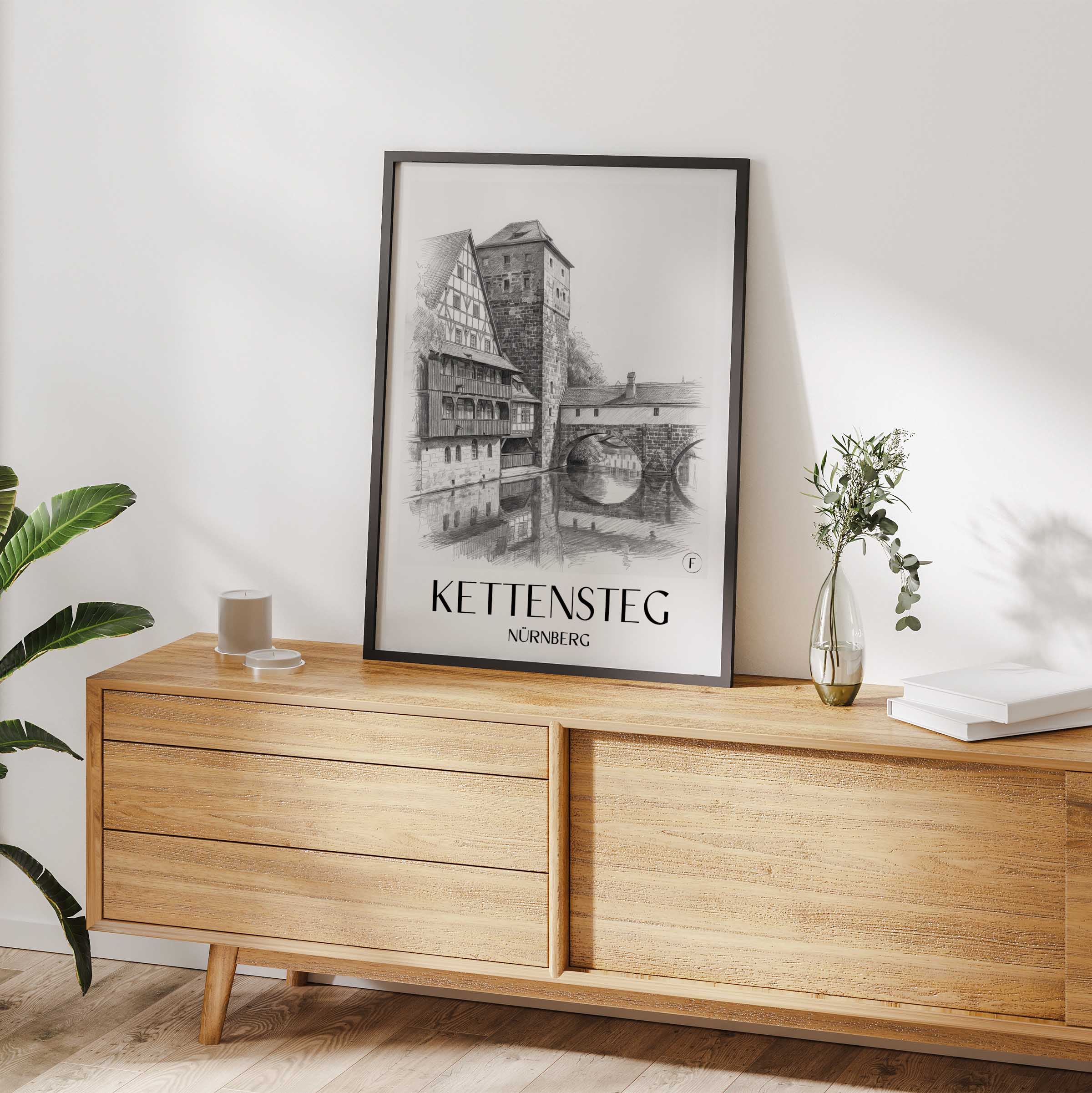 kettensteg-nürnberg-deutschland-poster-bleistift-zeichnung-drawing