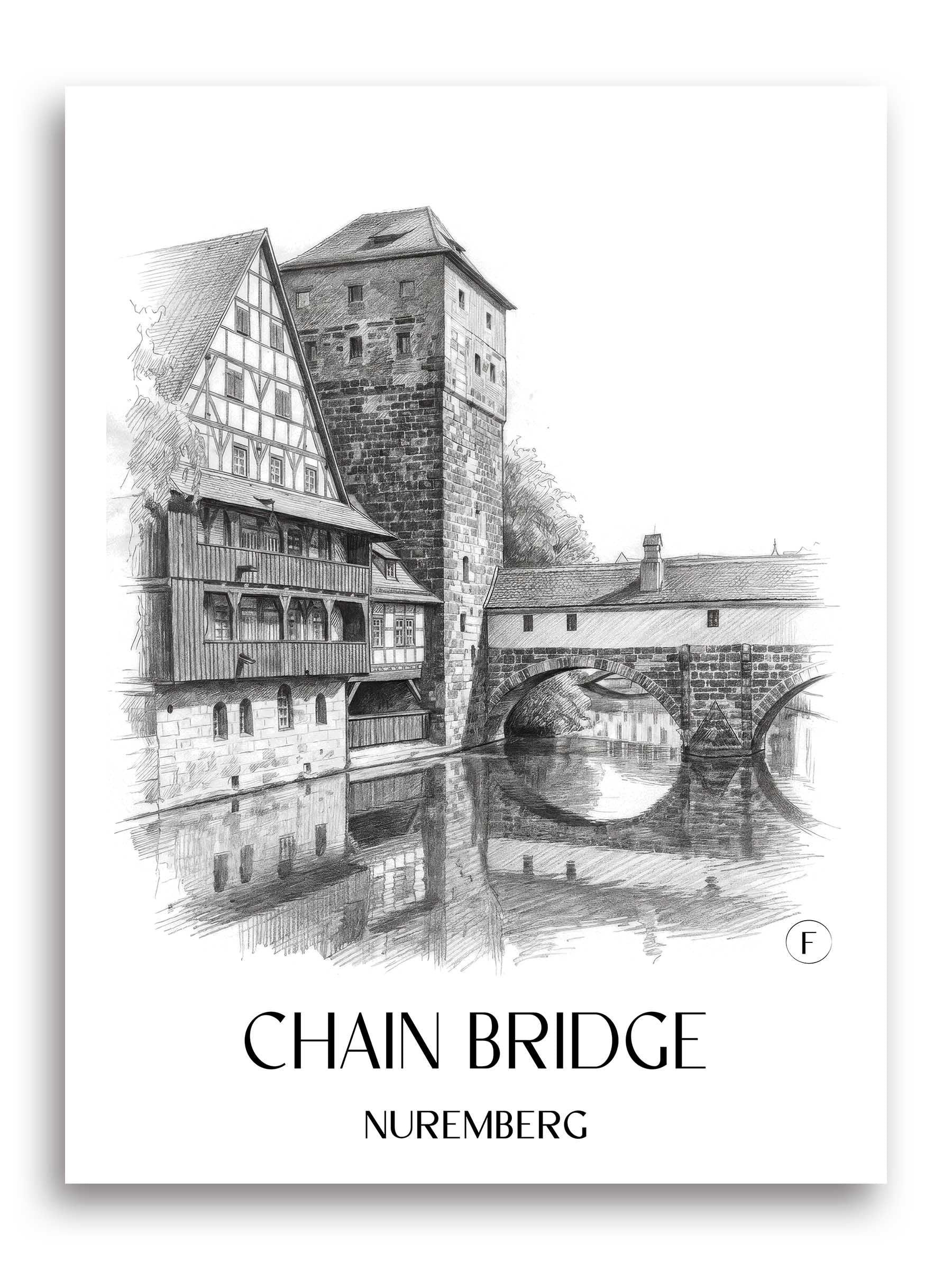 Kettensteg Poster - Nürnberg - Deutschland Kunstdruck - Zeichnung von A4 bis A1