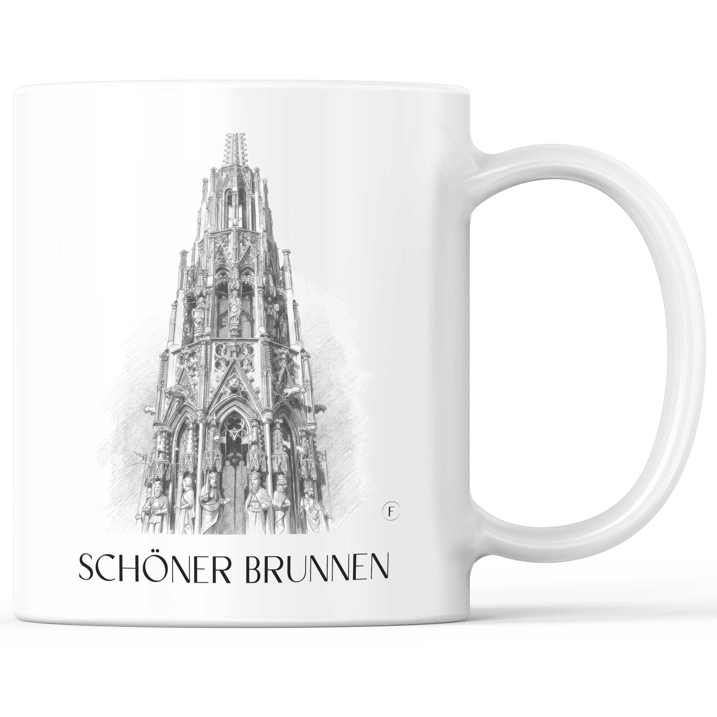 Schöner Brunnen Kaffeebecher - Nürnberg - Deutschland Becher - Kaffeetasse im Zeichnung Stil