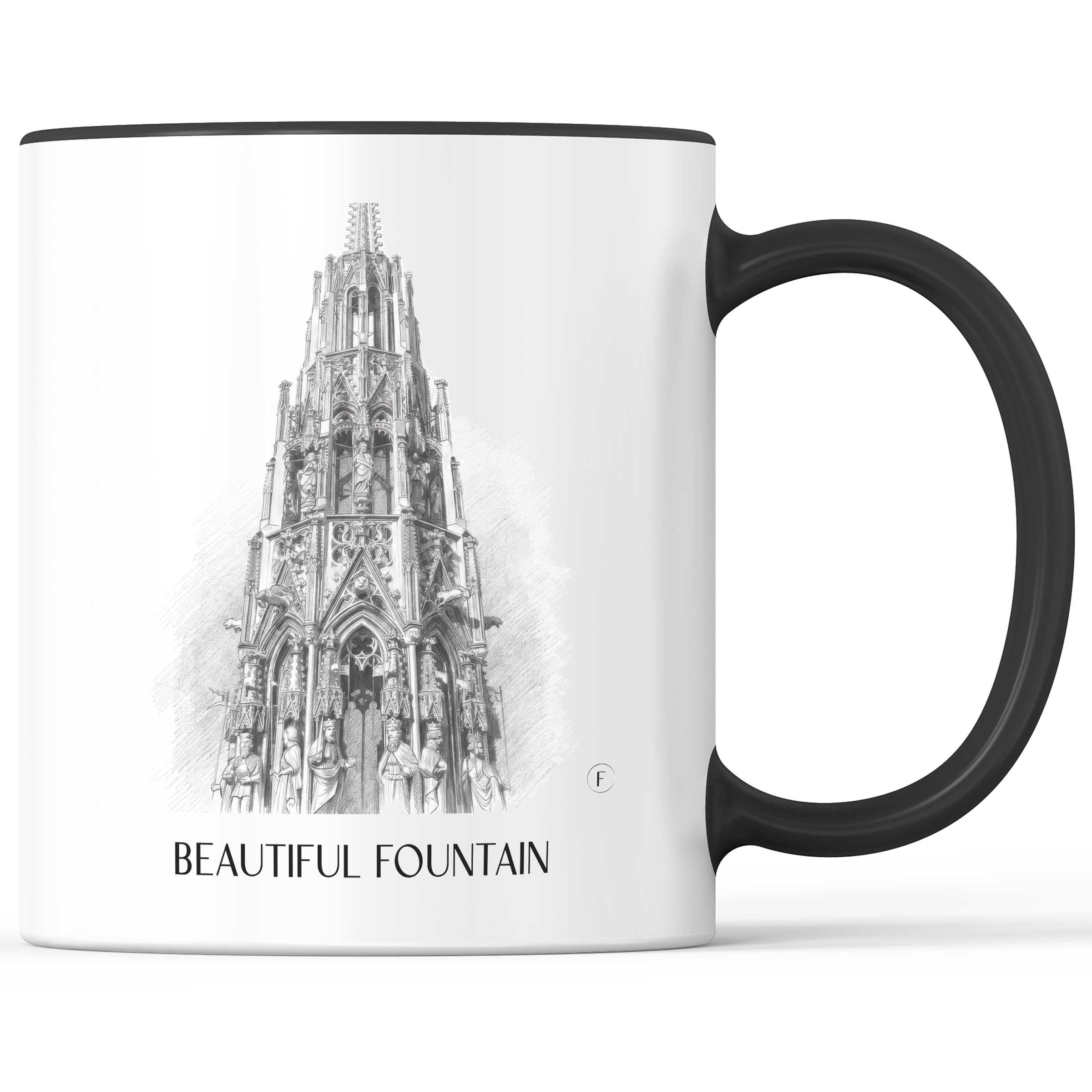 Schöner Brunnen Kaffeebecher - Nürnberg - Deutschland Becher - Kaffeetasse im Zeichnung Stil