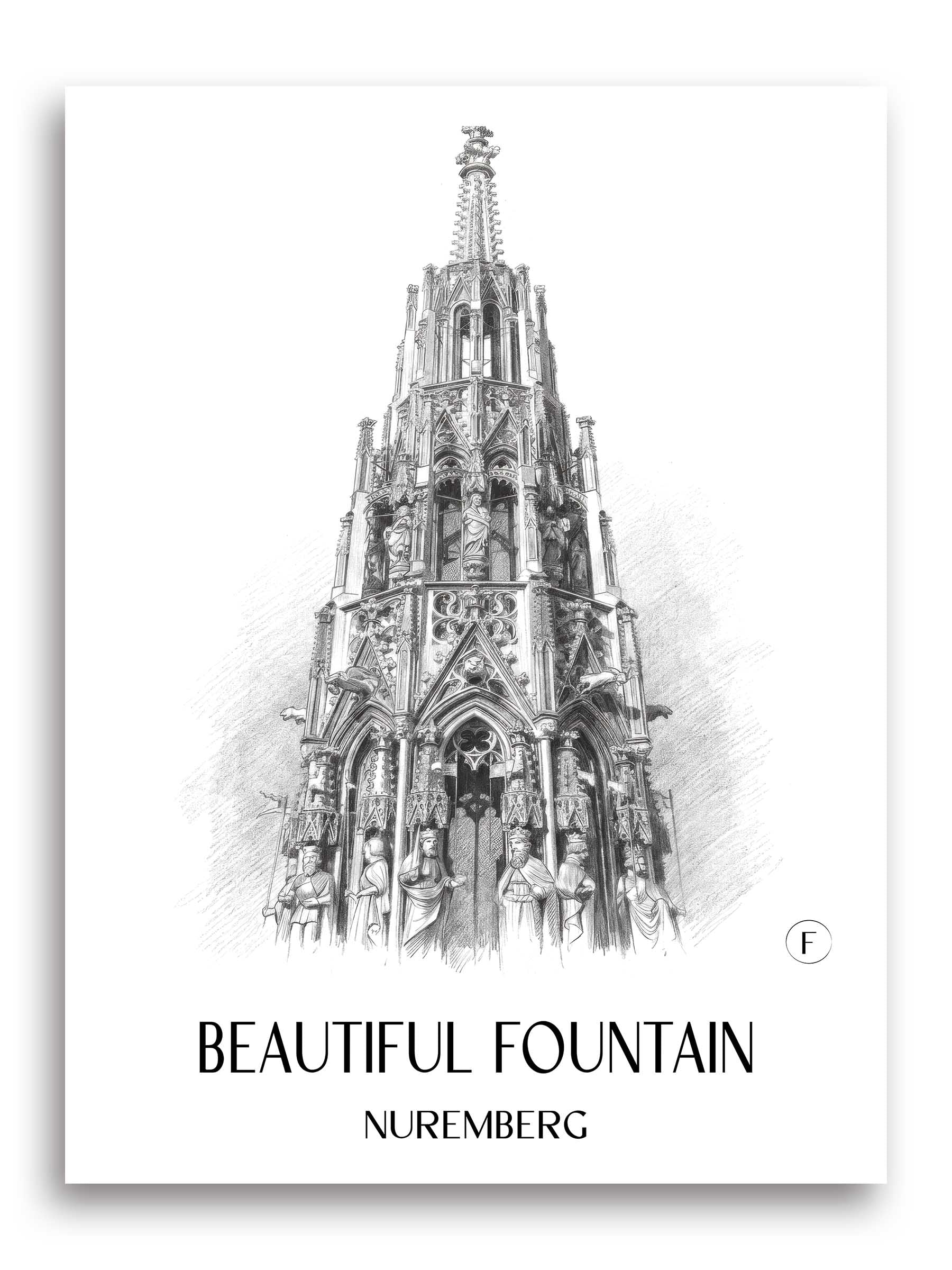 Schöner Brunnen Poster - Nürnberg - Deutschland Kunstdruck - Zeichnung von A4 bis A1