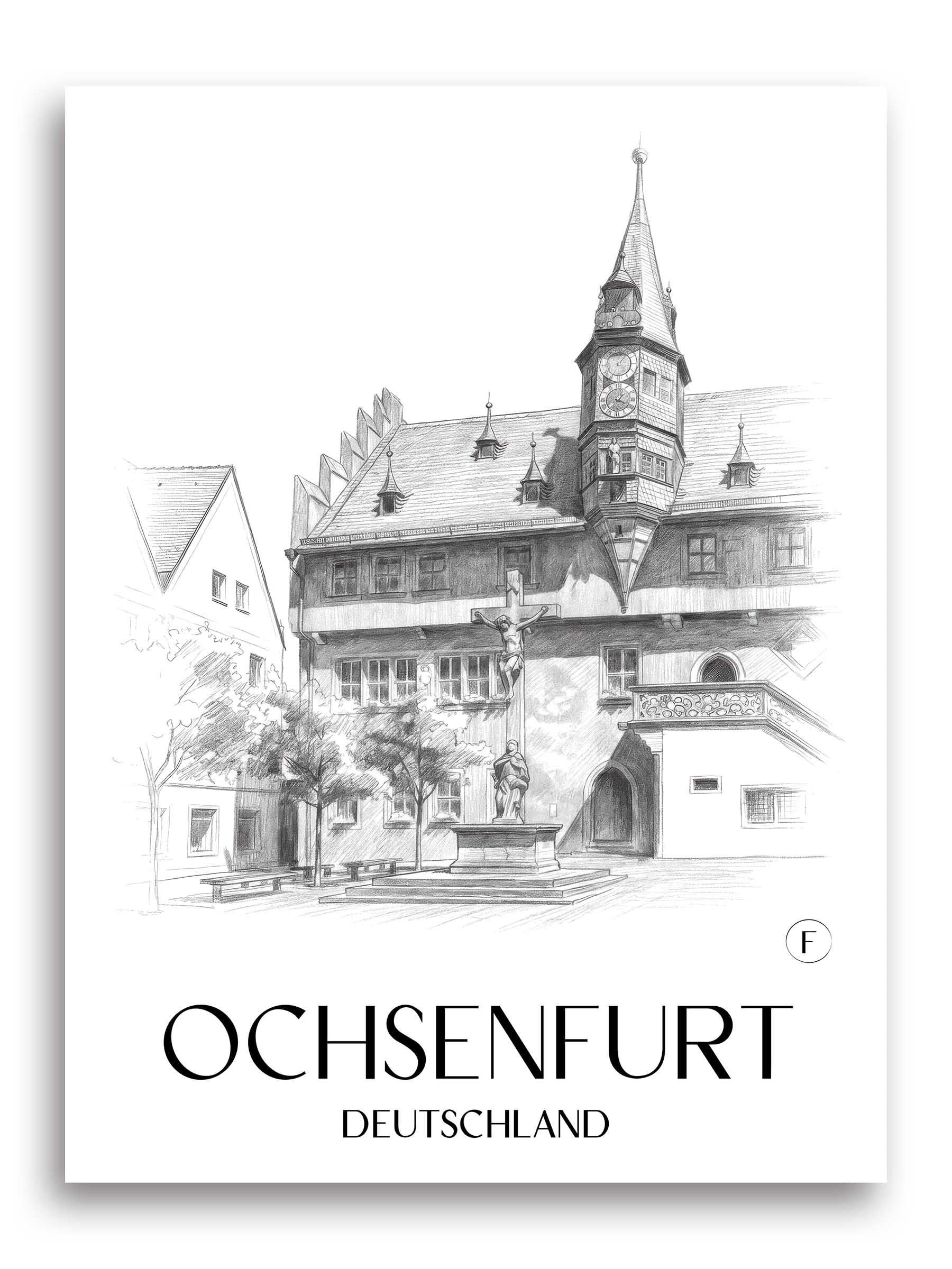 ochsenfurt-deutschland-poster-bleistift-zeichnung-drawing
