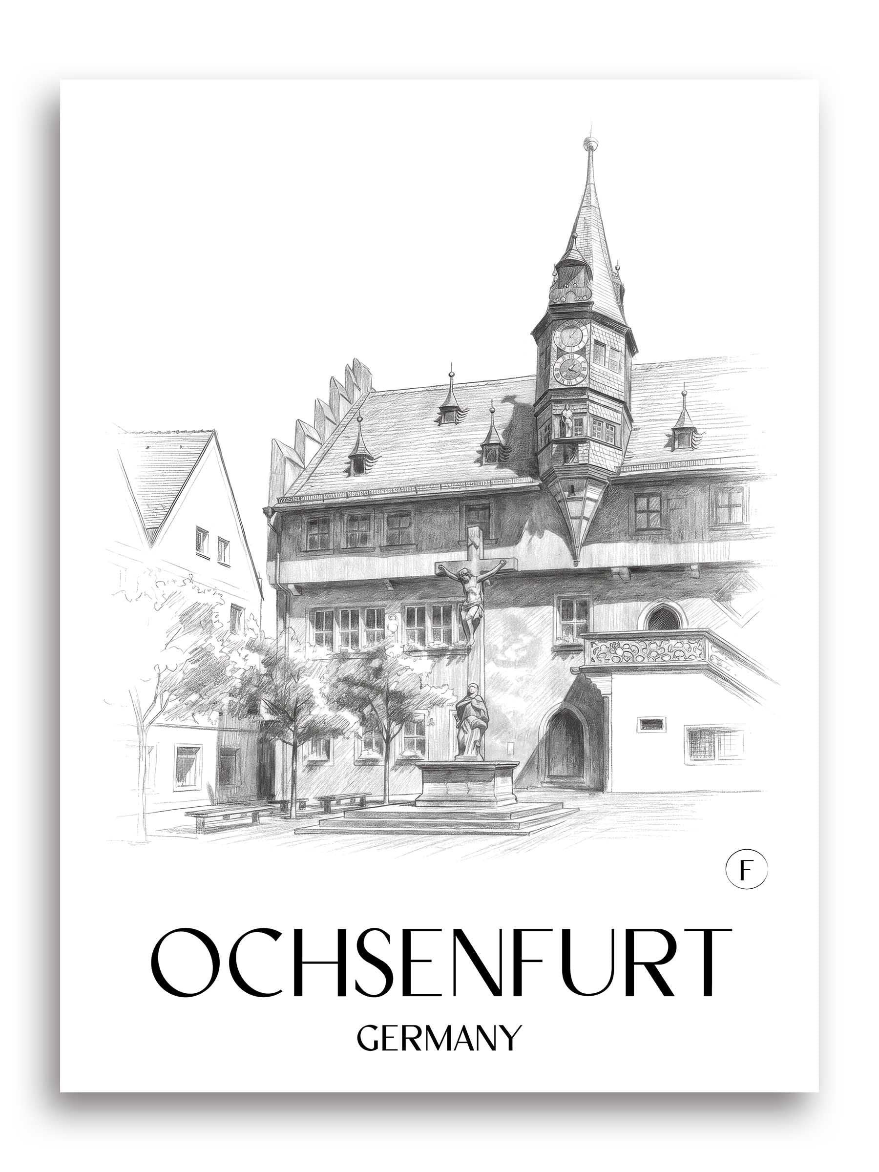 Ochsenfurt Poster - - Deutschland Kunstdruck - Zeichnung von A4 bis A1