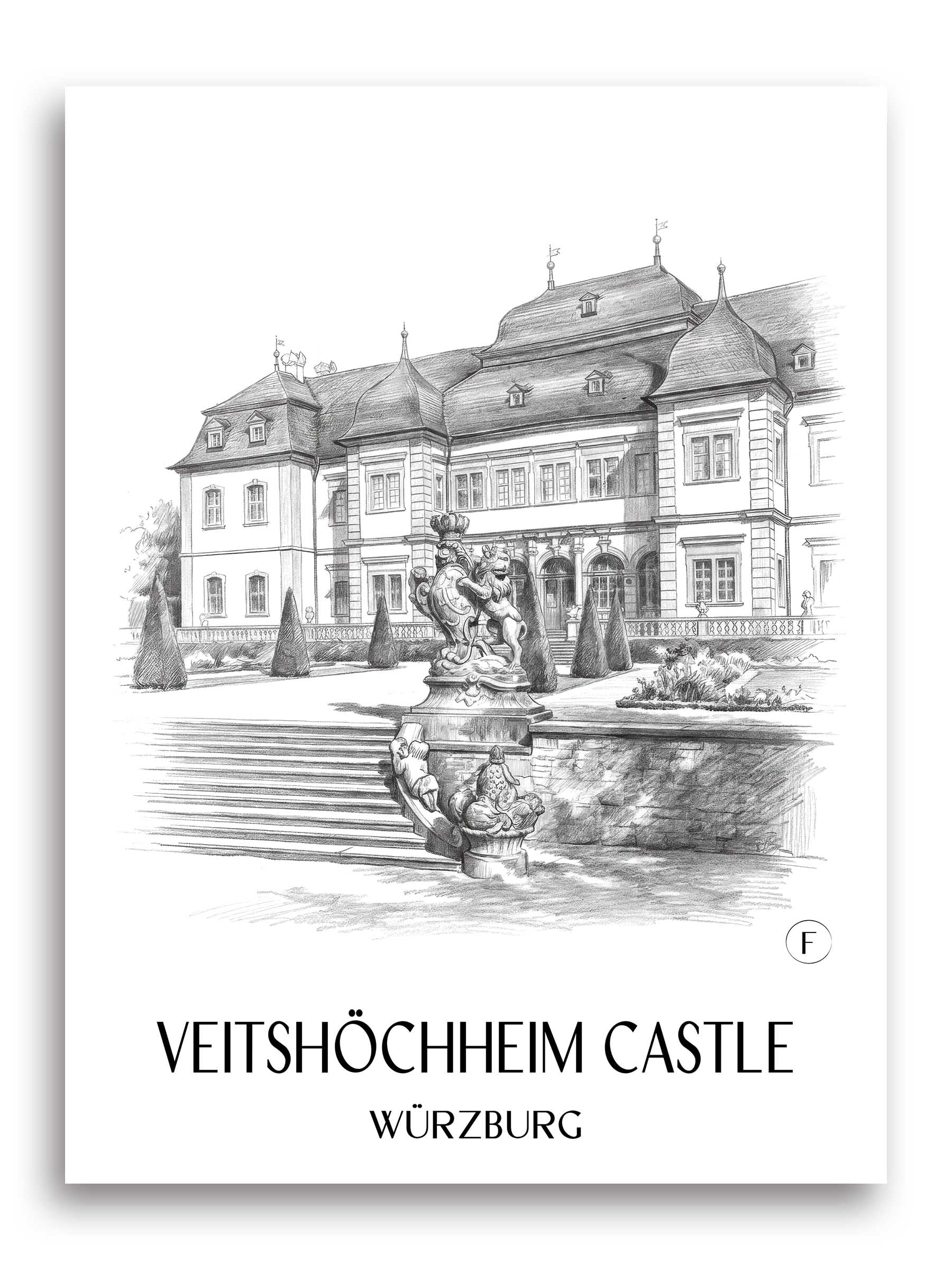 Schloss Veitshöchheim Poster - Würzburg - Deutschland Kunstdruck - Zeichnung von A4 bis A1