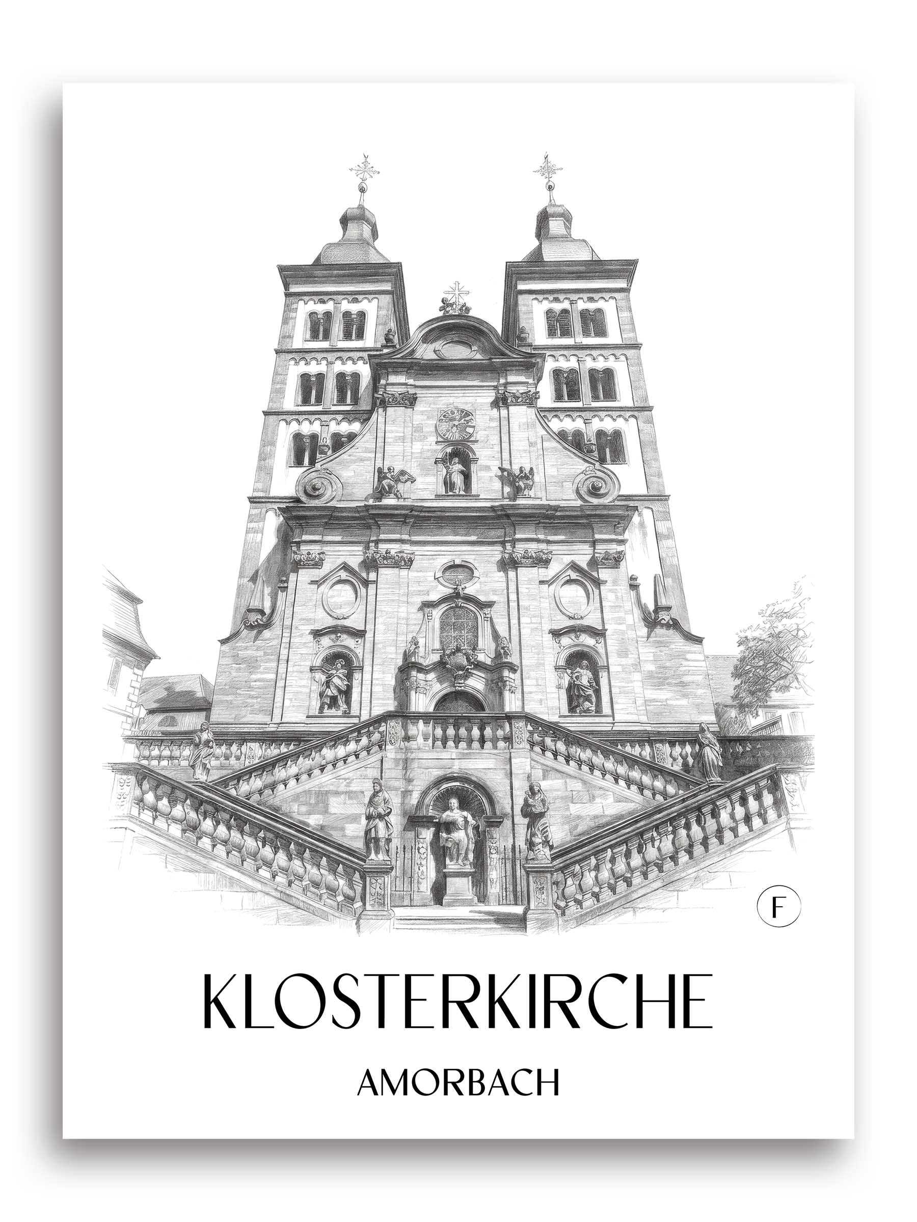 klosterkirche--amorbach-deutschland-poster-bleistift-zeichnung-drawing