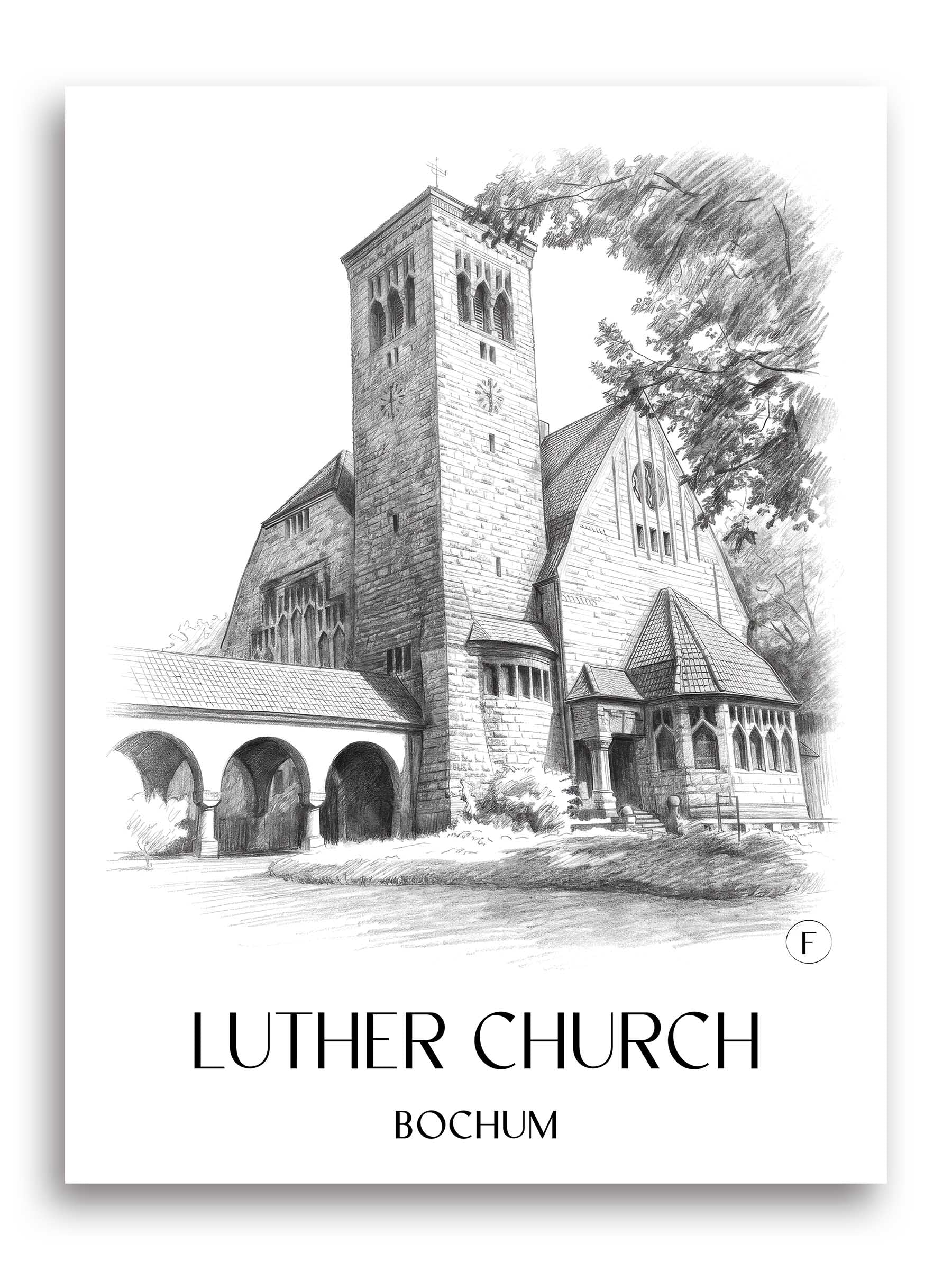 Lutherkirche Poster - Bochum - Deutschland Kunstdruck - Zeichnung von A4 bis A1