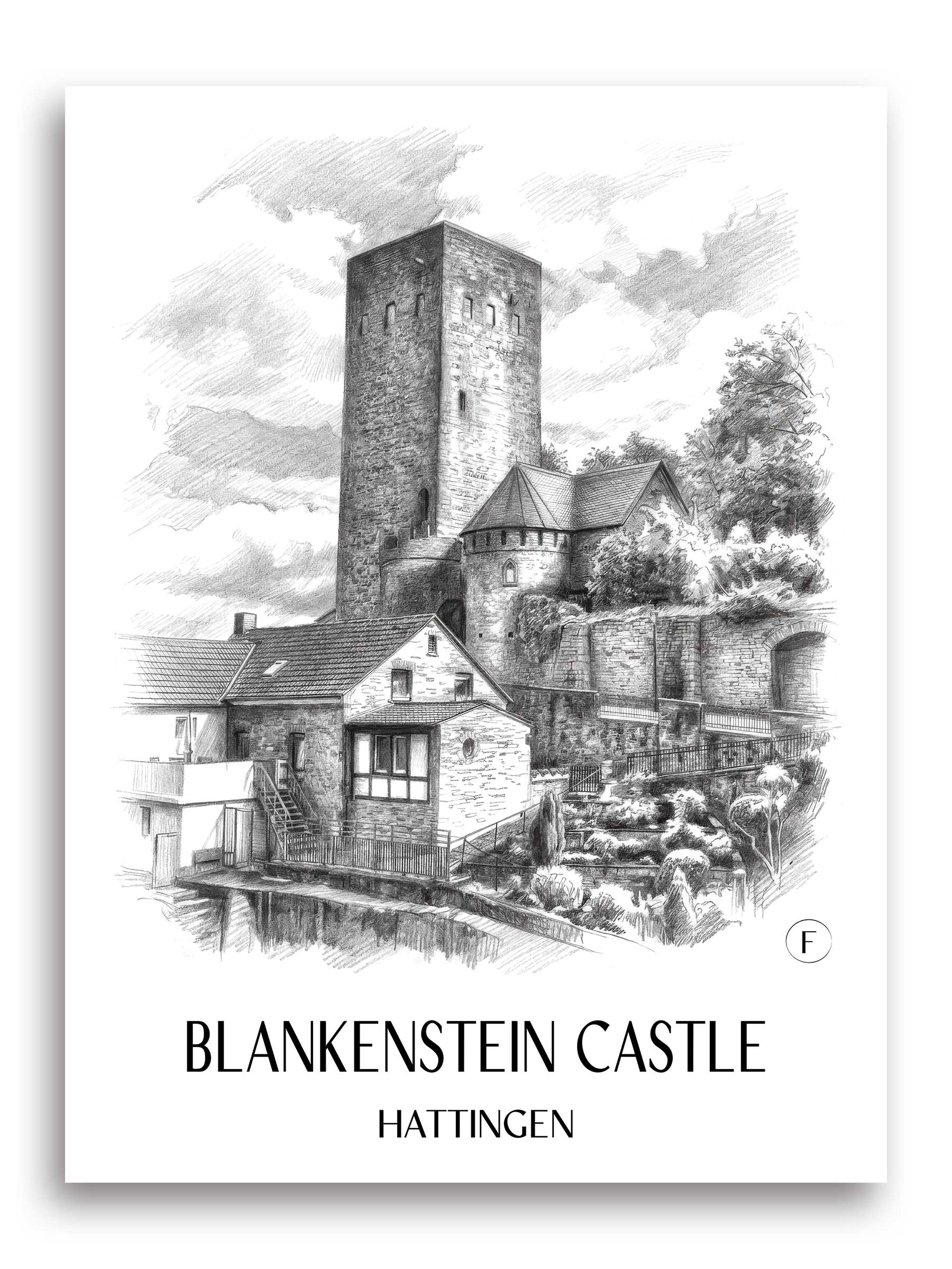 Burg Blankenstein Poster - Hattingen - Deutschland Kunstdruck - Zeichnung von A4 bis A1