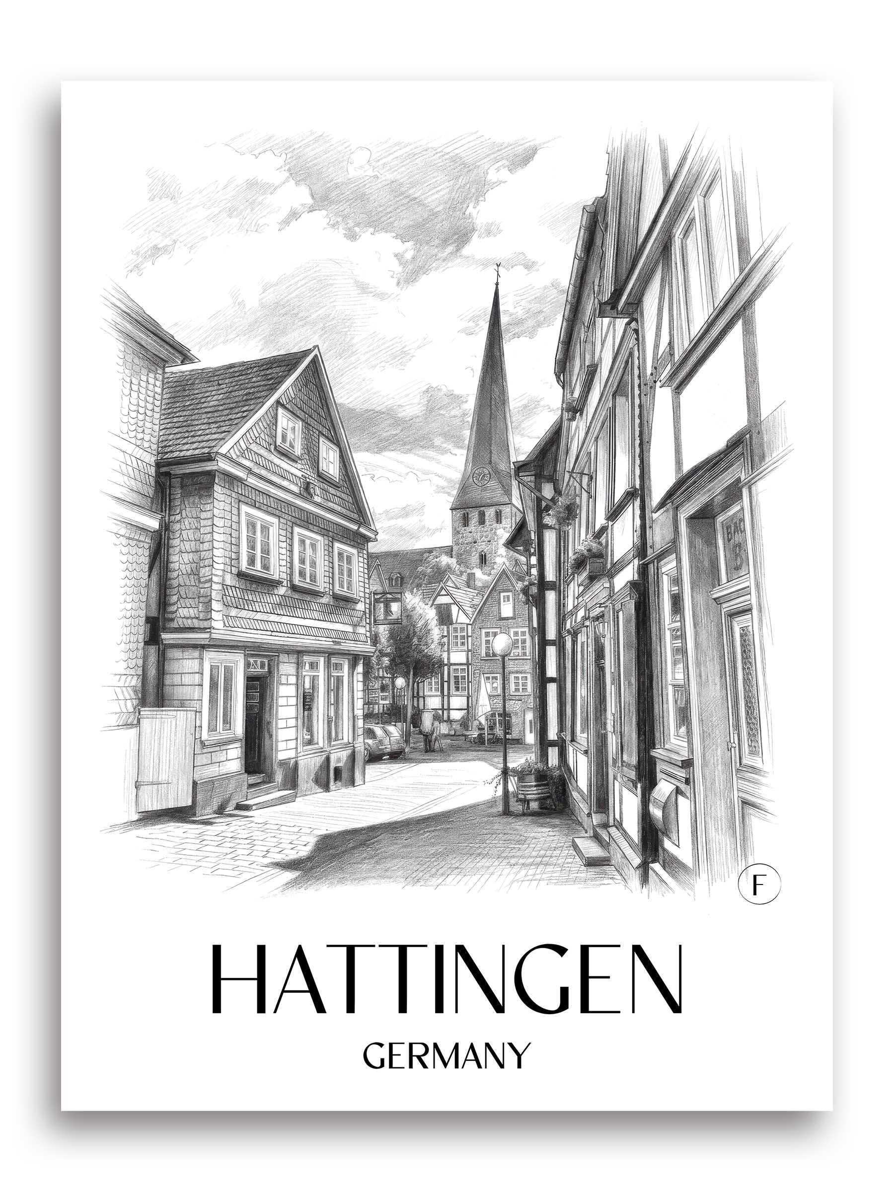 Hattingen Poster - - Deutschland Kunstdruck - Zeichnung von A4 bis A1