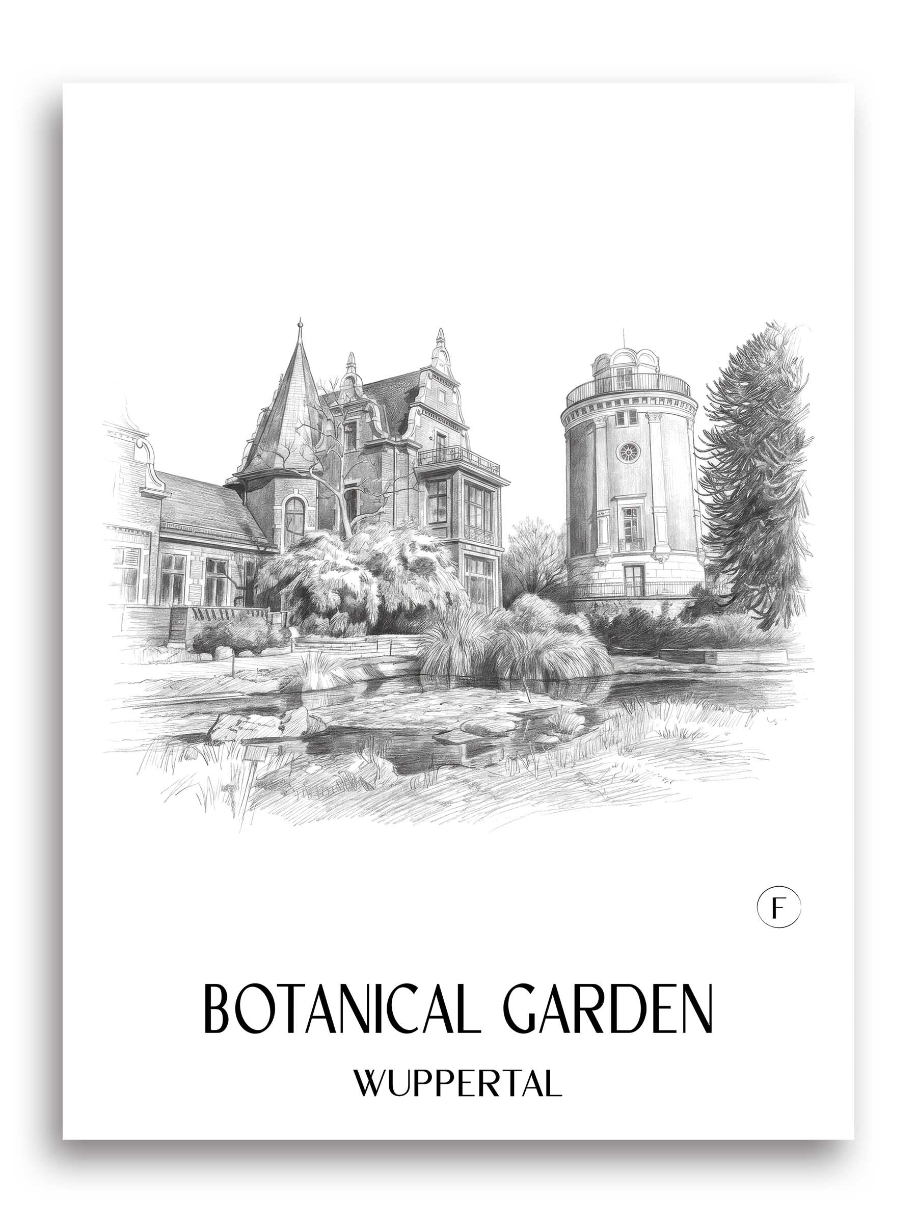Botanischer Garten Poster - Wuppertal - Deutschland Kunstdruck - Zeichnung von A4 bis A1