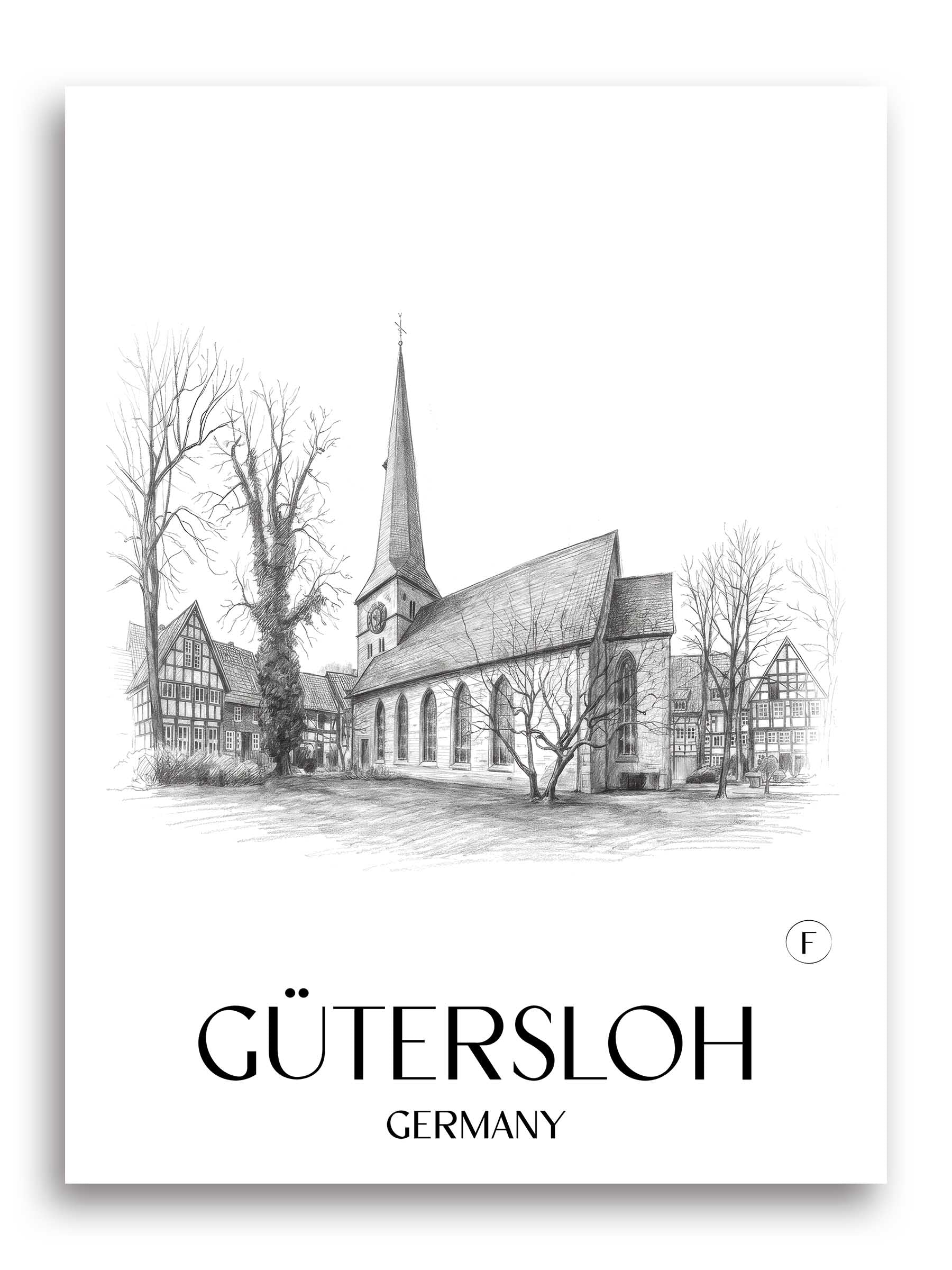 Gütersloh Poster - Ostwestfalen - Deutschland Kunstdruck - Zeichnung von A4 bis A1