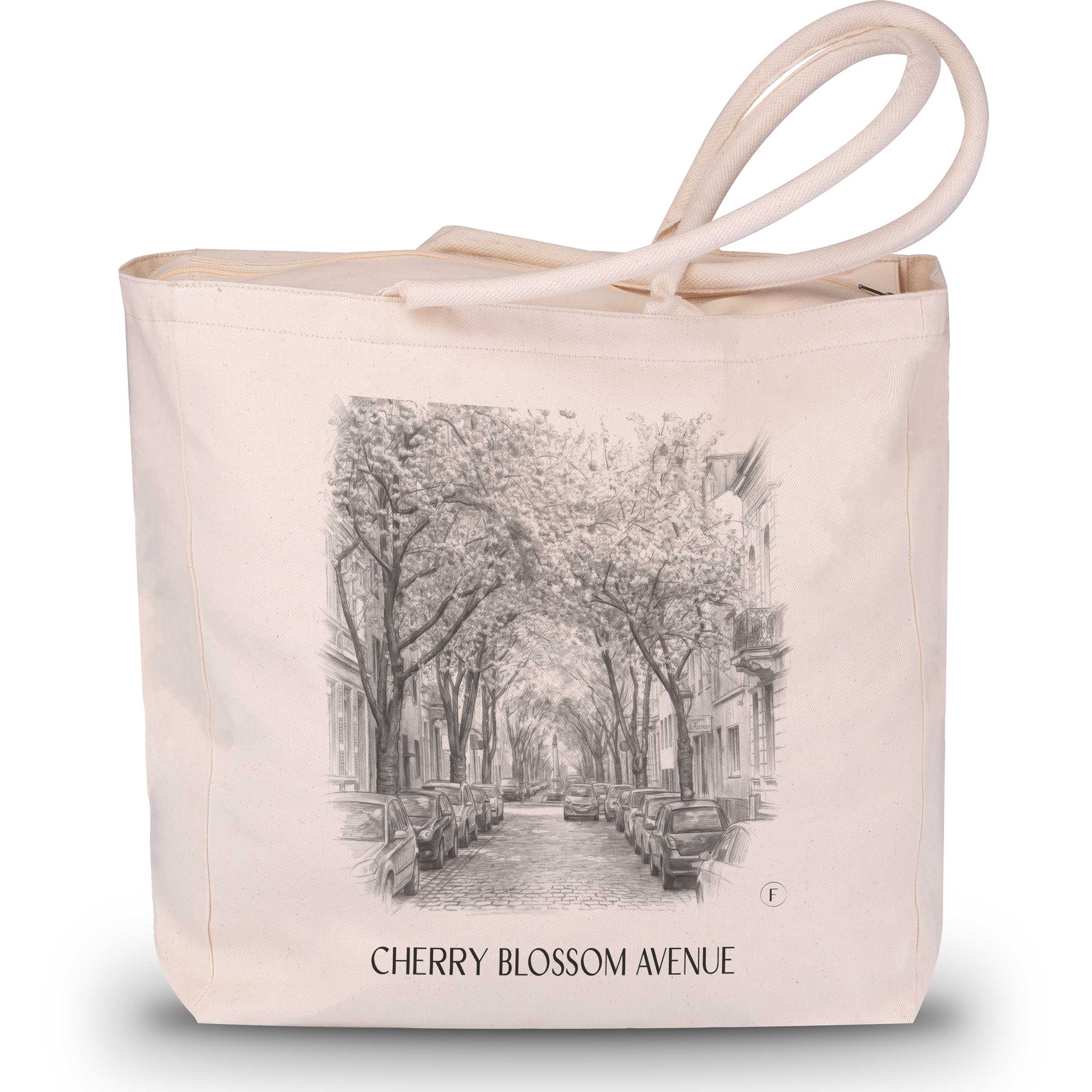 Cherry Blossom Avenue Shopping Bag - Bonn - Germany Tote Bag - Drawing Style Shopping Bag