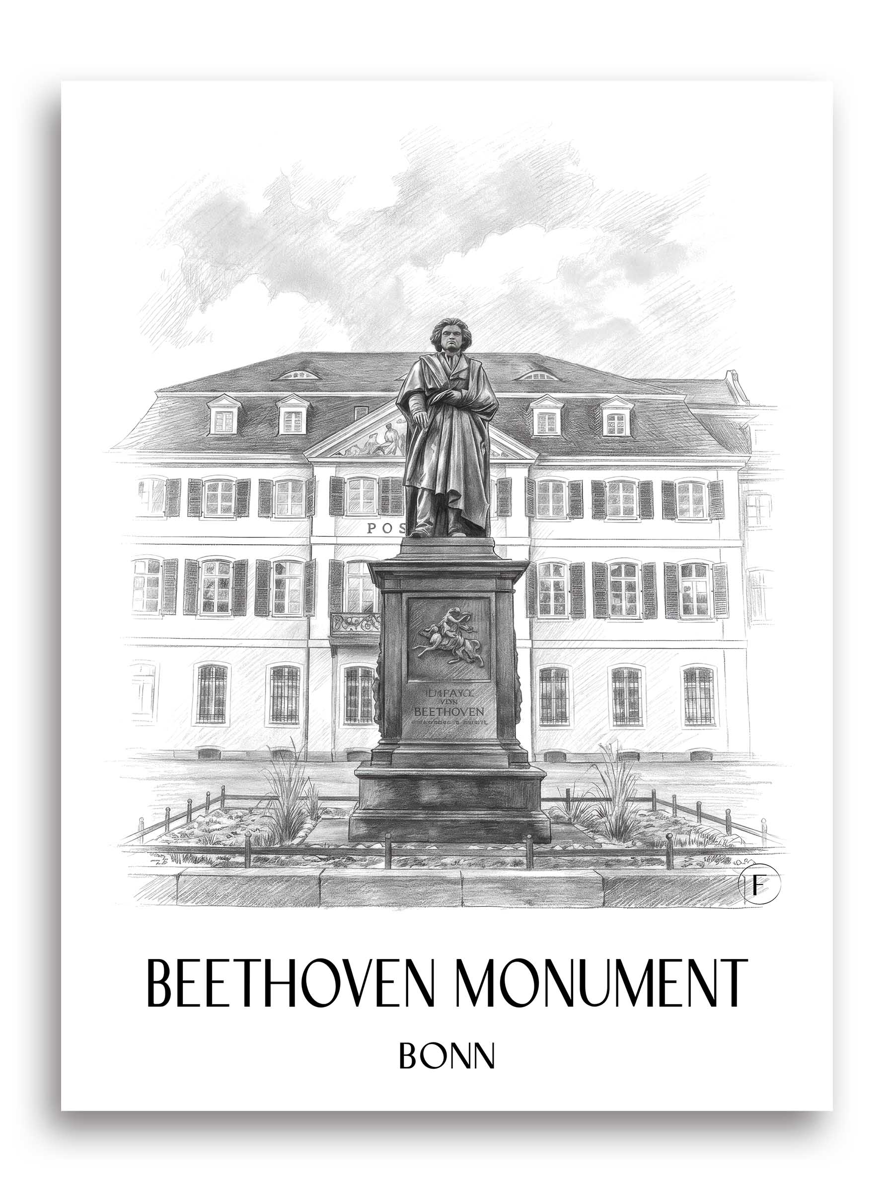 Beethoven-Denkmal Poster - Bonn - Deutschland Kunstdruck - Zeichnung von A4 bis A1