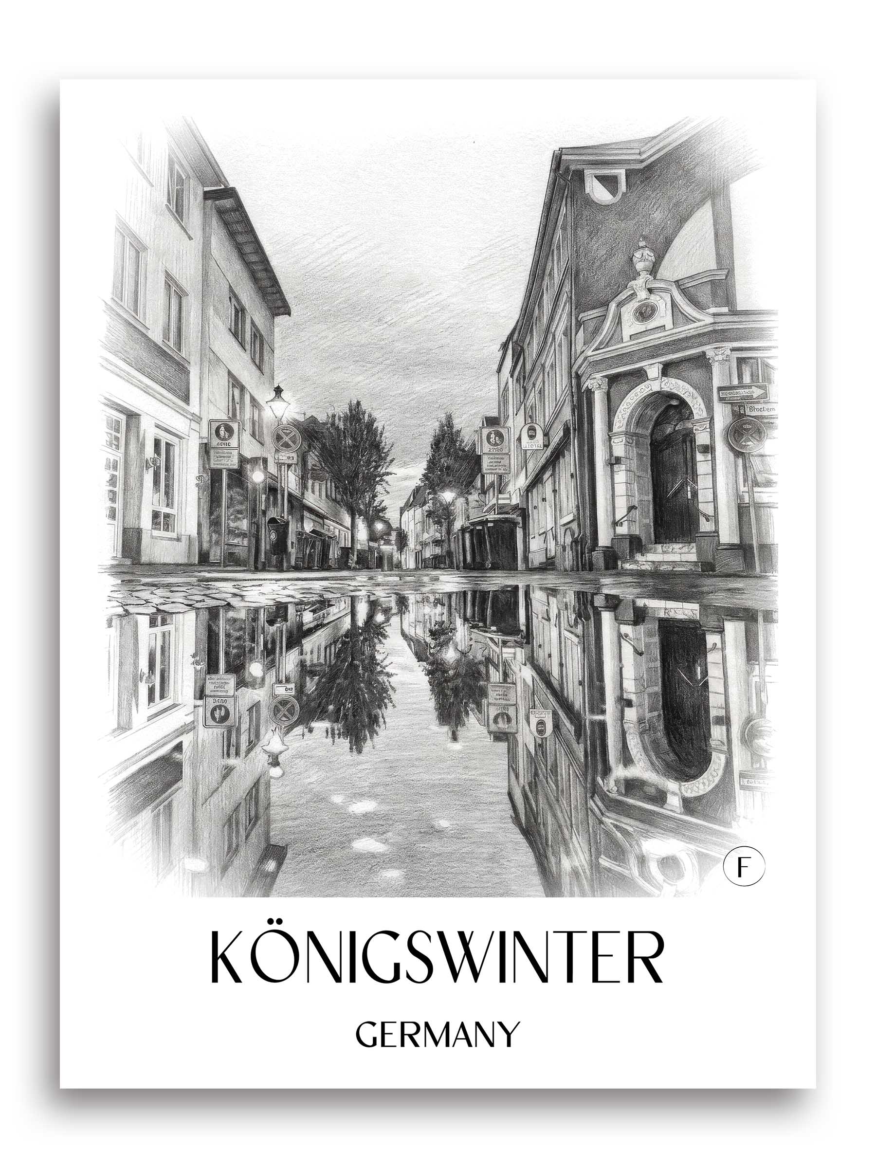Königswinter Poster - Rheinland - Deutschland Kunstdruck - Zeichnung von A4 bis A1