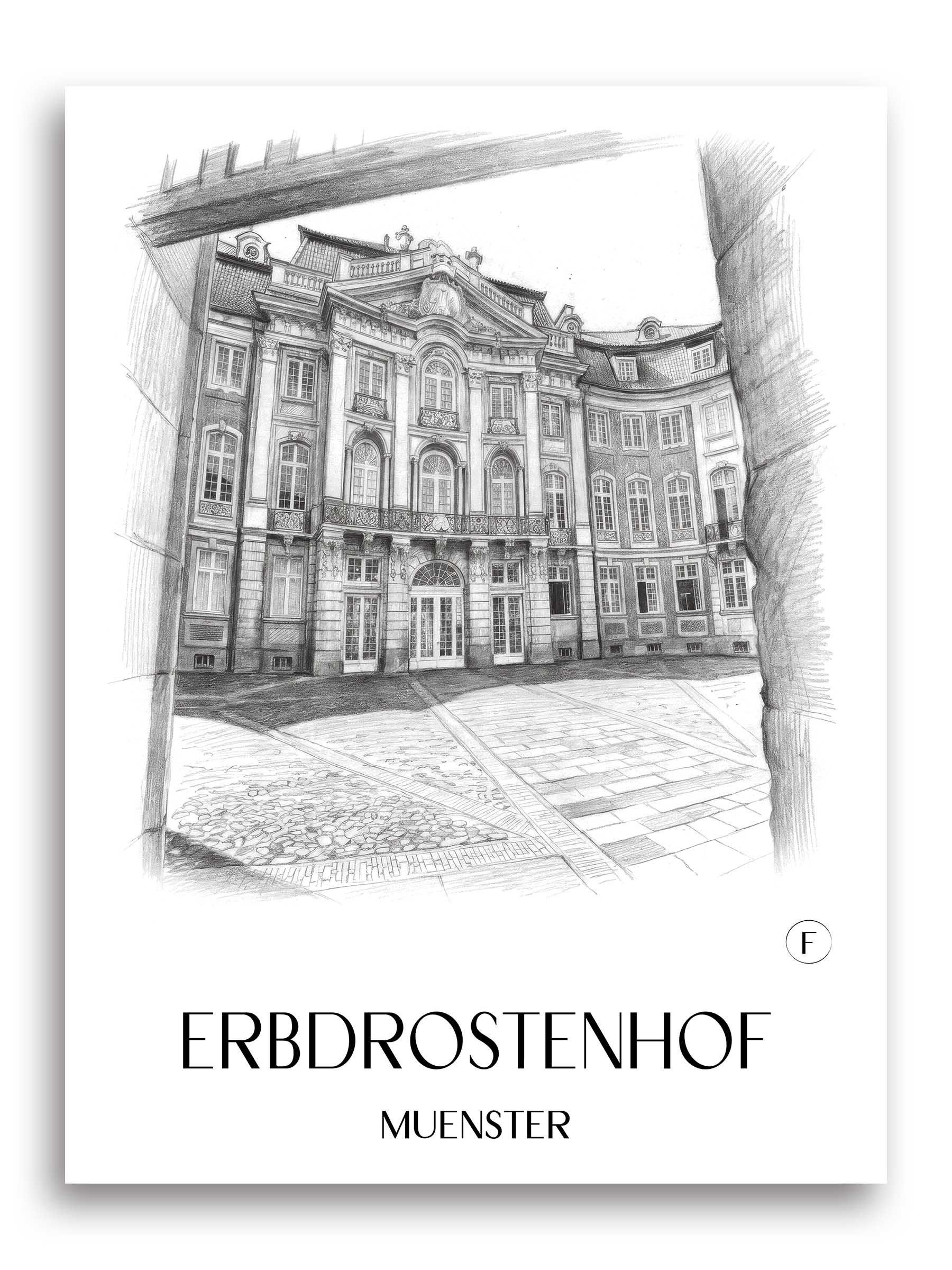 Erbdrostenhof Poster - Münster - Deutschland Kunstdruck - Zeichnung von A4 bis A1