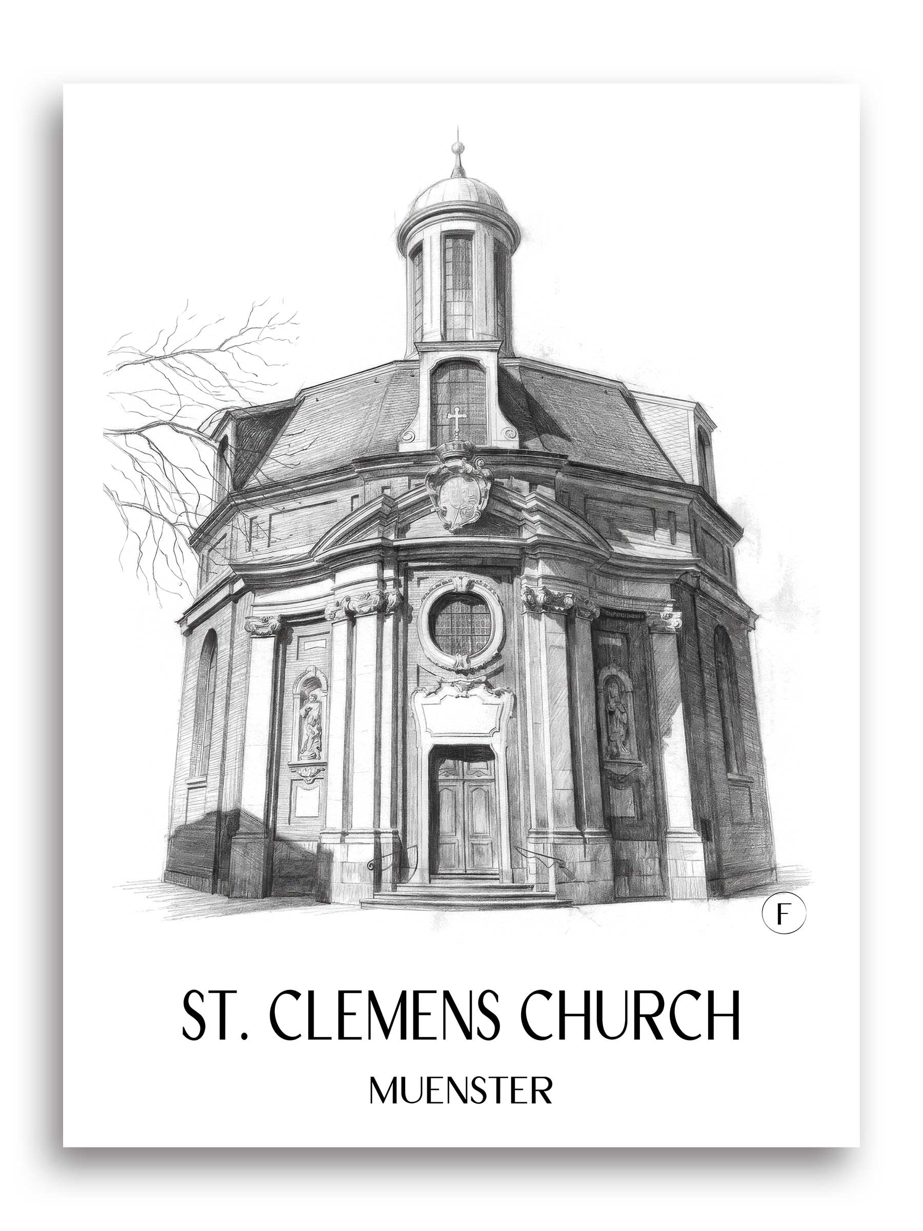 Clemenskirche Poster - Münster - Deutschland Kunstdruck - Zeichnung von A4 bis A1