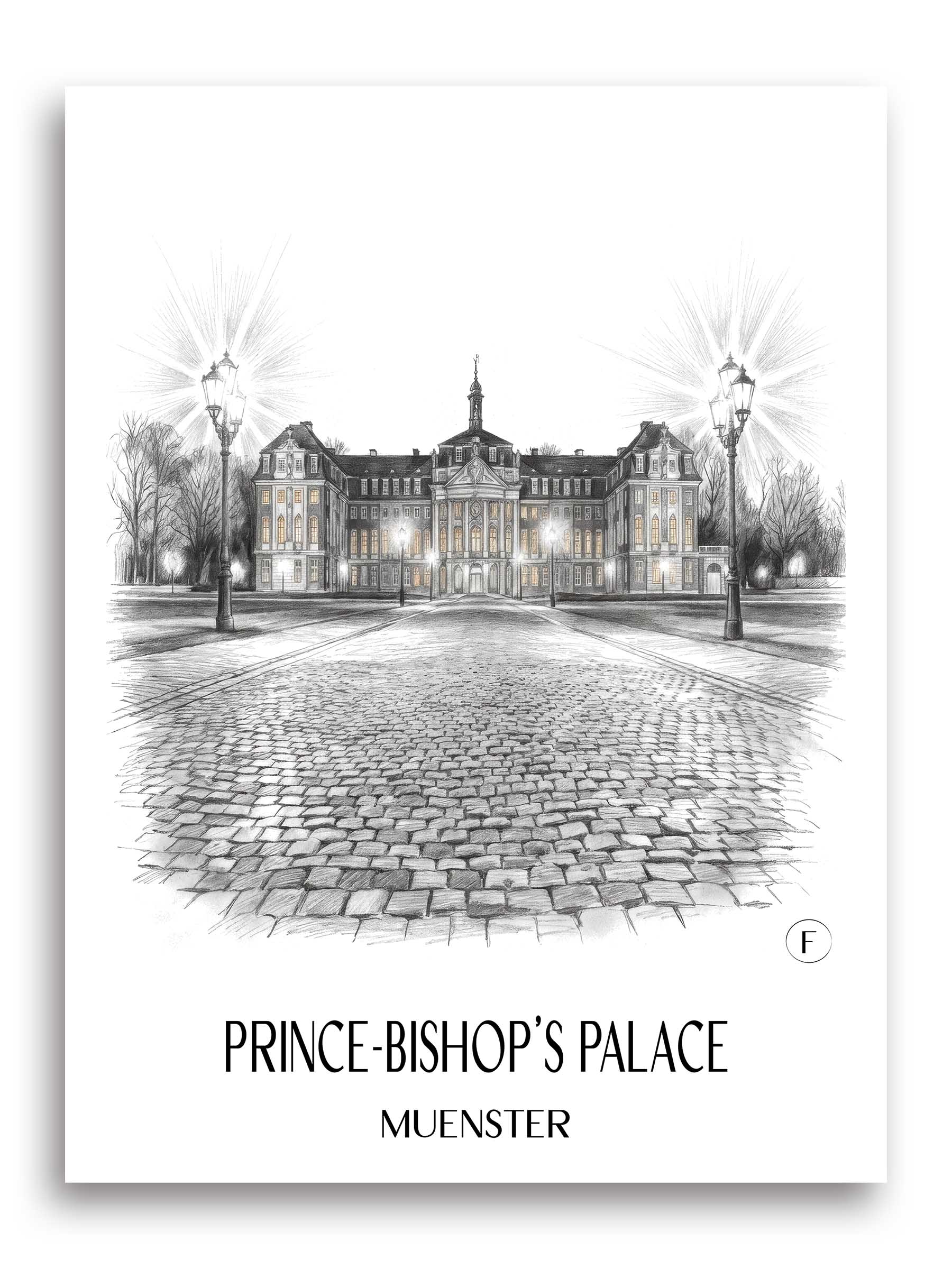 Fürstbischöfliches Schloss Poster - Münster - Deutschland Kunstdruck - Zeichnung von A4 bis A1