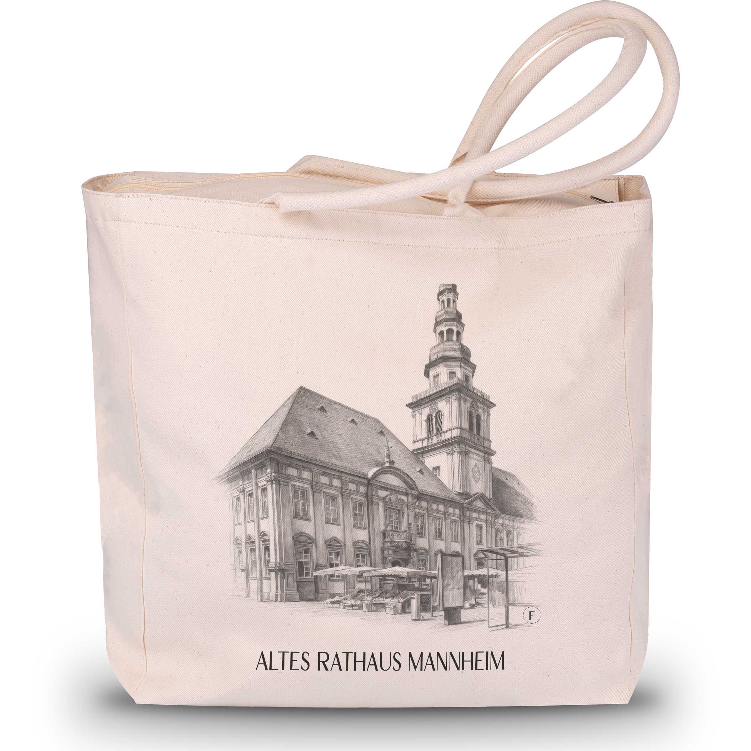 altes-rathaus-mannheim-deutschland-einkaufstasche-bleistift-zeichnung-drawing