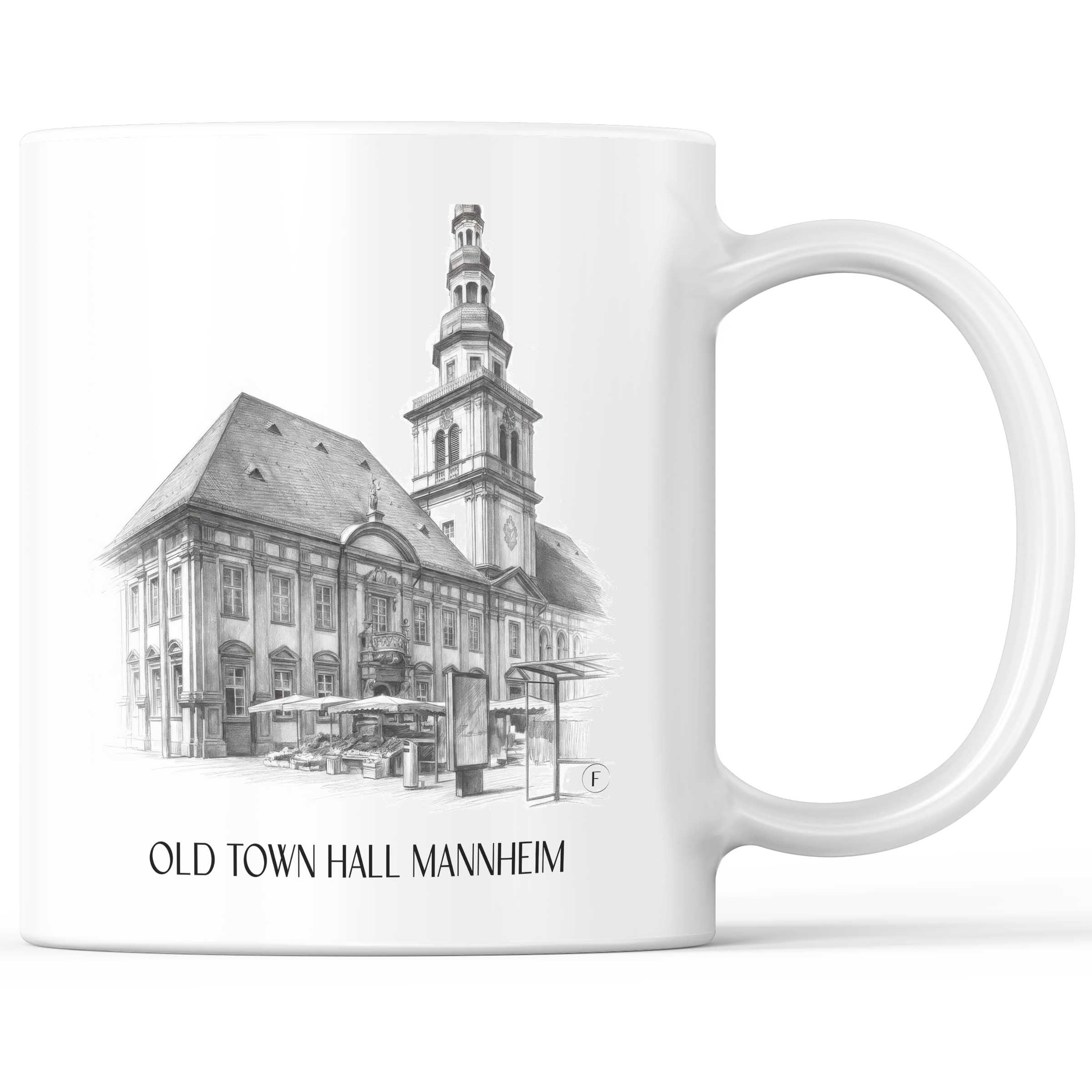 Altes Rathaus Kaffeebecher - Mannheim - Deutschland Becher - Kaffeetasse im Zeichnung Stil