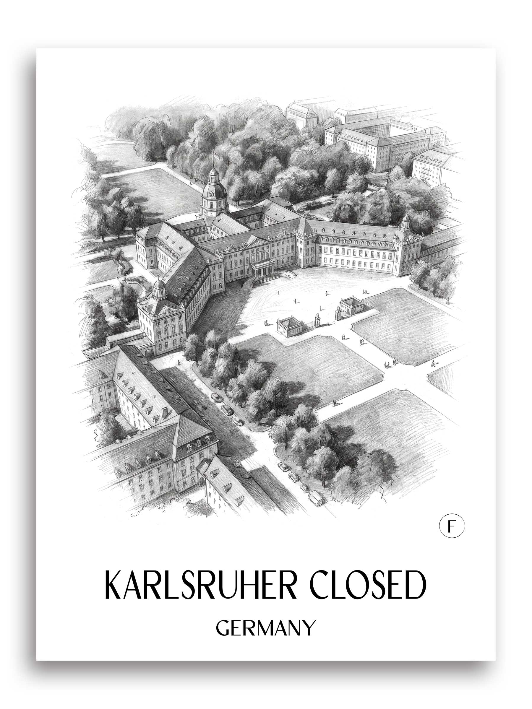 Karlsruher schloss Poster - Baden-Württemberg - Deutschland Kunstdruck - Zeichnung von A4 bis A1