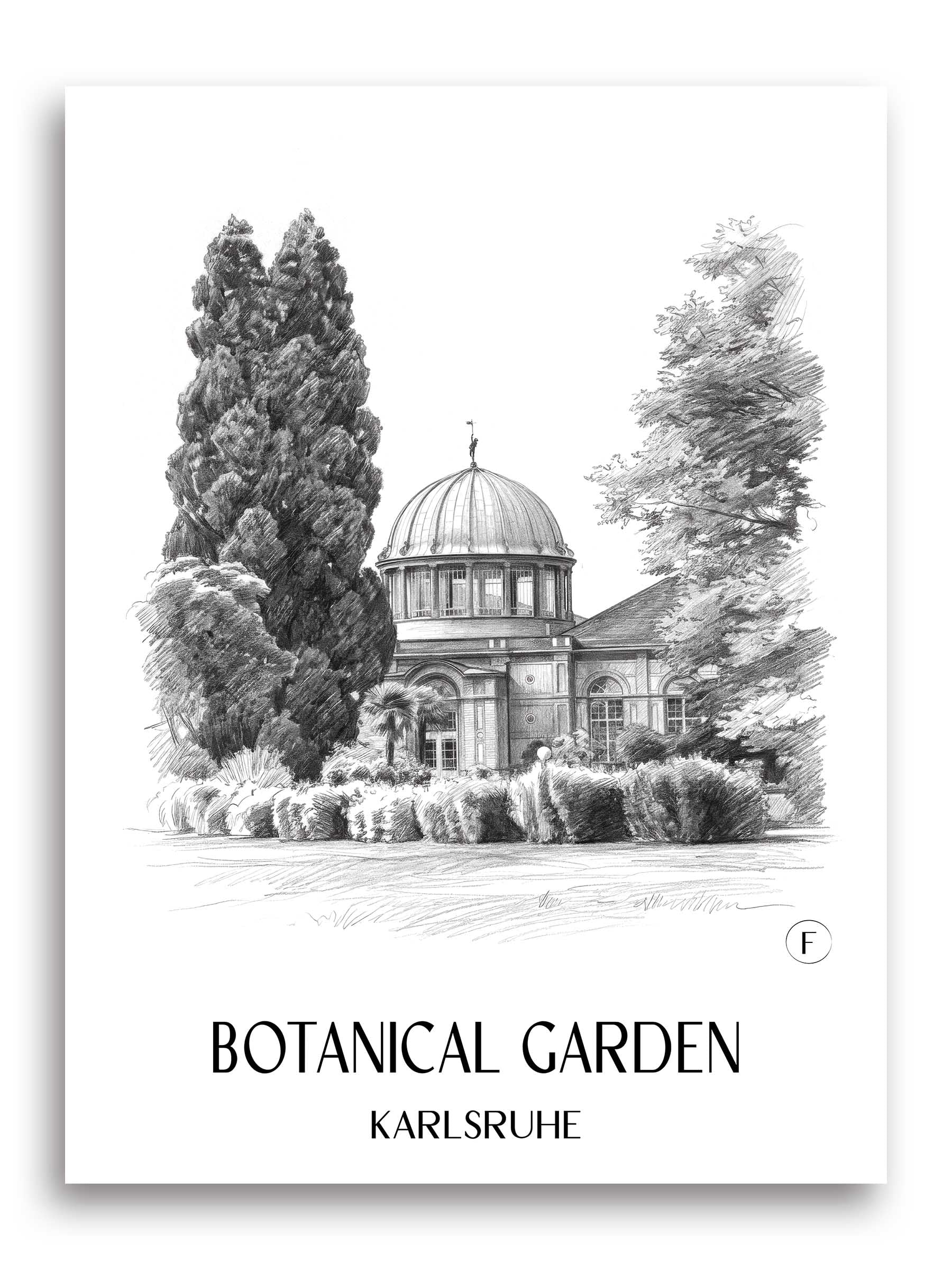 Botanischer Garten Poster - Karlsruhe - Deutschland Kunstdruck - Zeichnung von A4 bis A1
