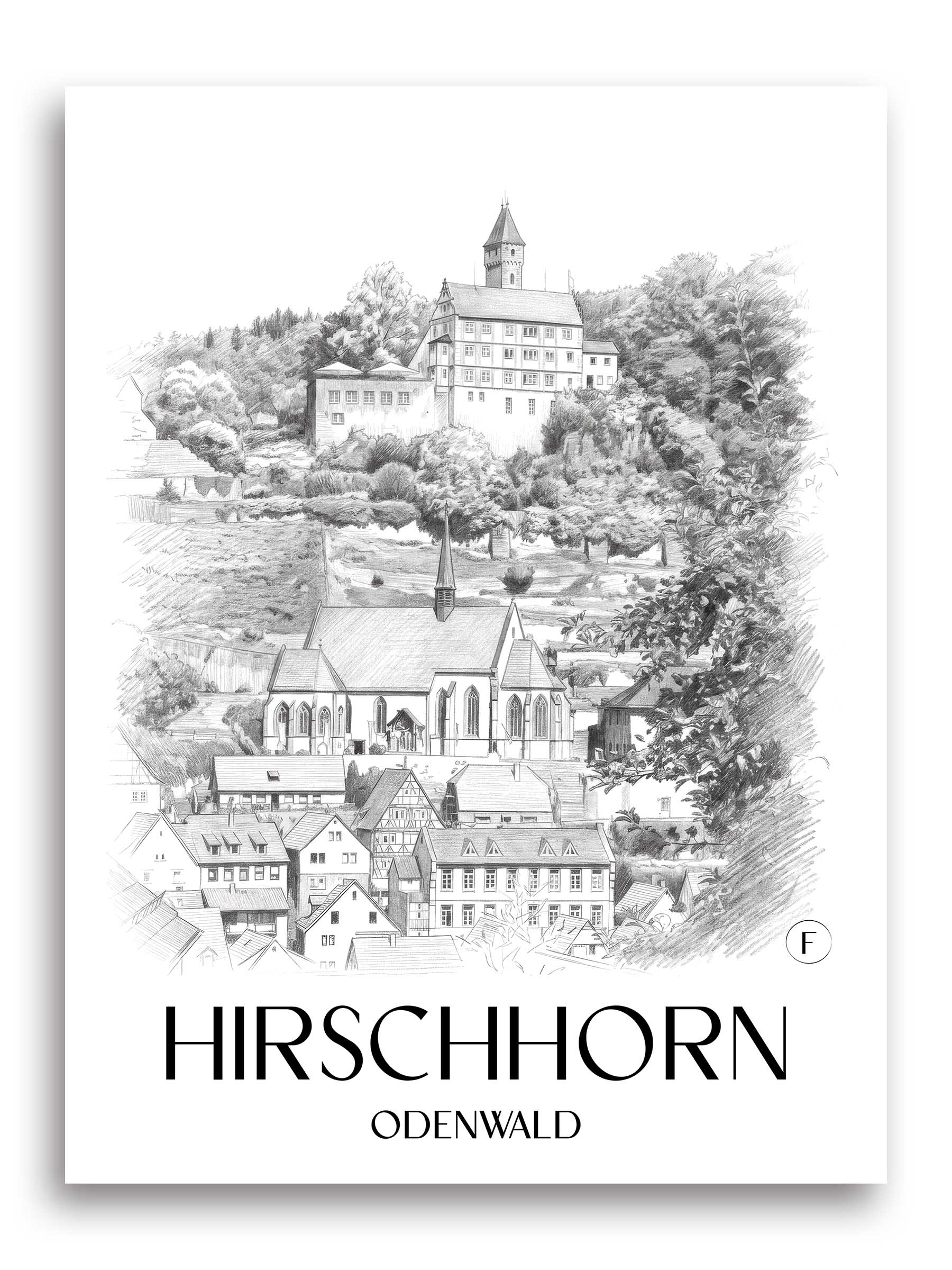 hirschhorn-odenwald-deutschland-poster-bleistift-zeichnung-drawing