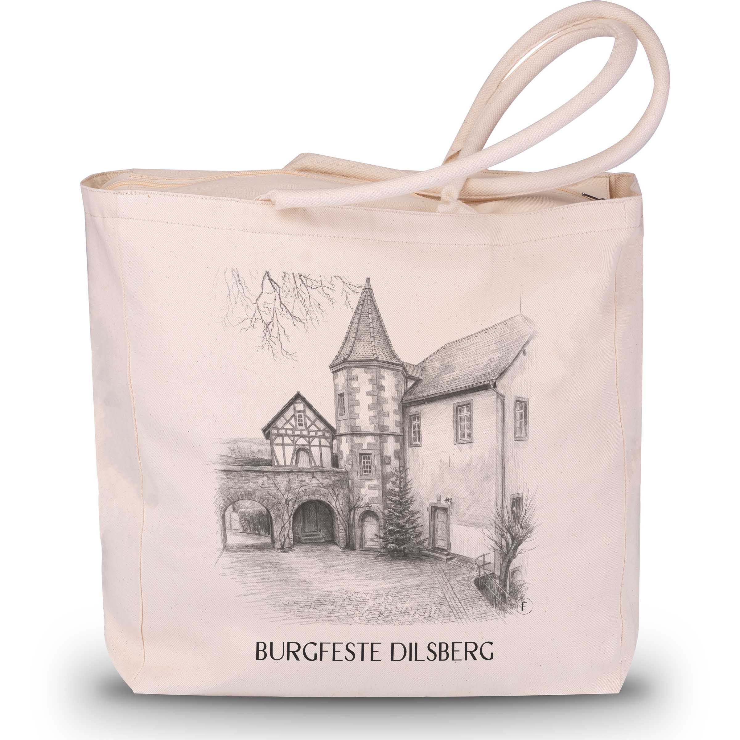 burgfeste-dilsberg-neckargmünd-deutschland-einkaufstasche-bleistift-zeichnung-drawing