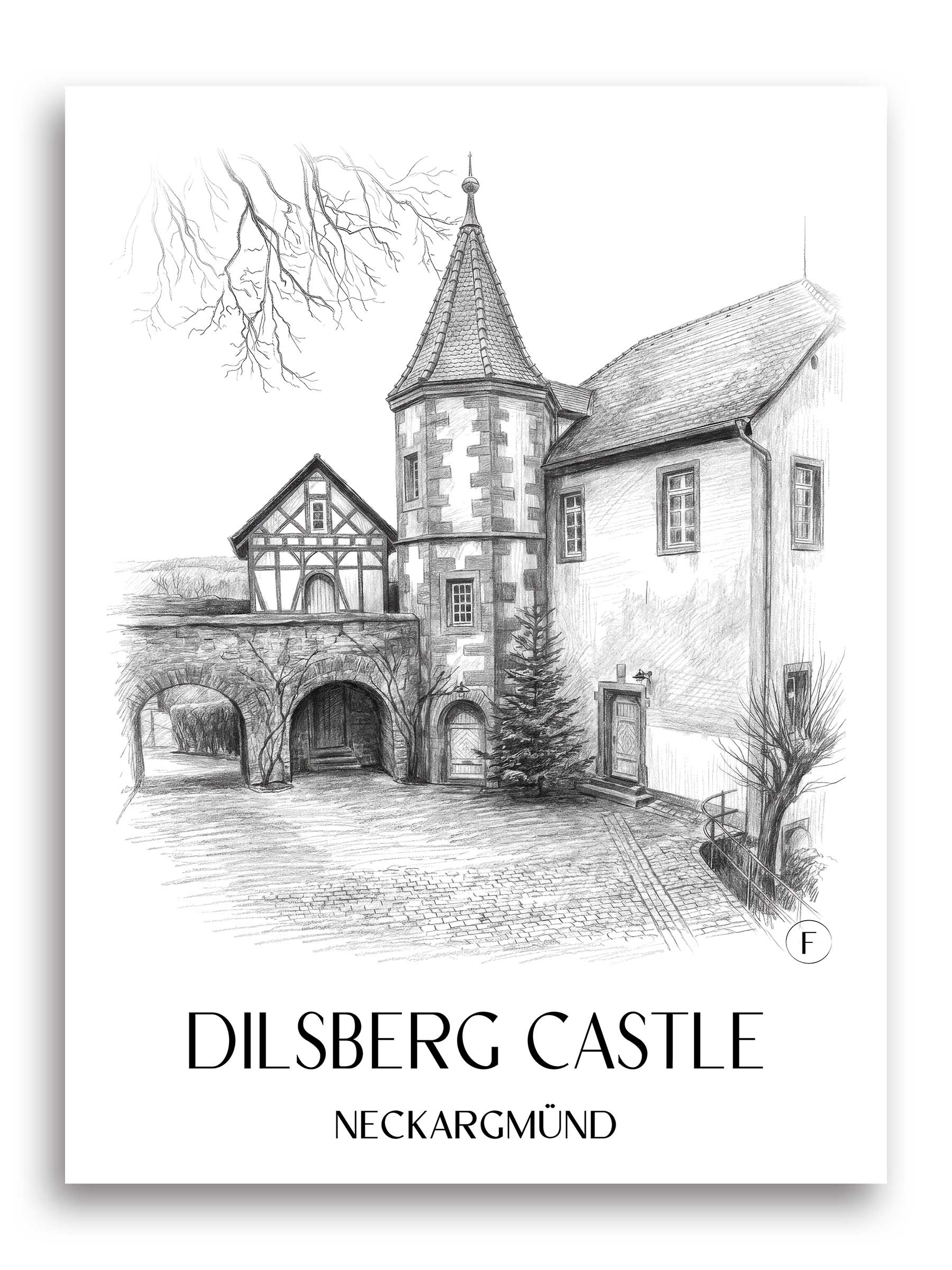 Burgfeste Dilsberg Poster - Neckargmünd - Deutschland Kunstdruck - Zeichnung von A4 bis A1