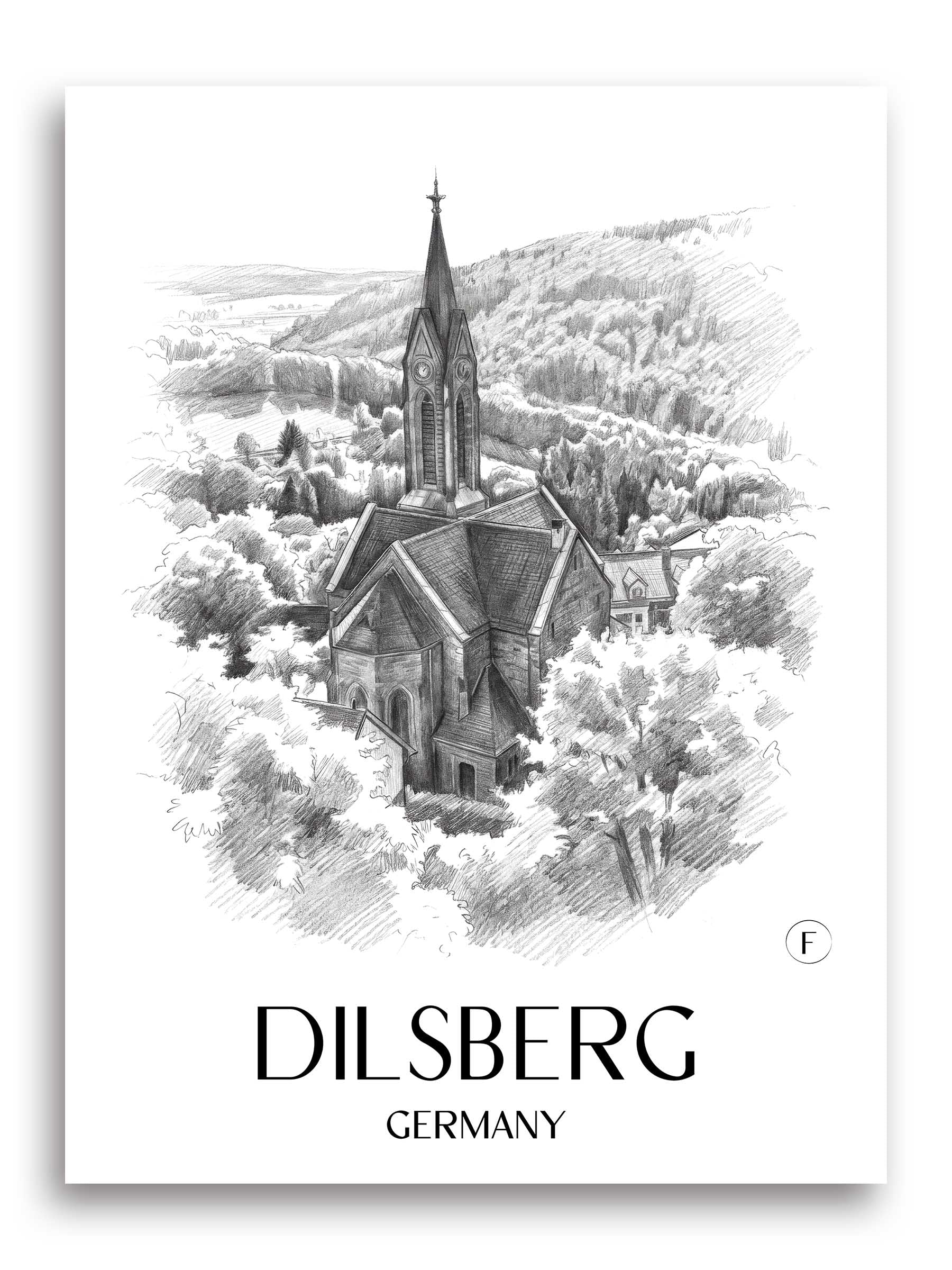 Dilsberg Poster - Neckartal - Deutschland Kunstdruck - Zeichnung von A4 bis A1
