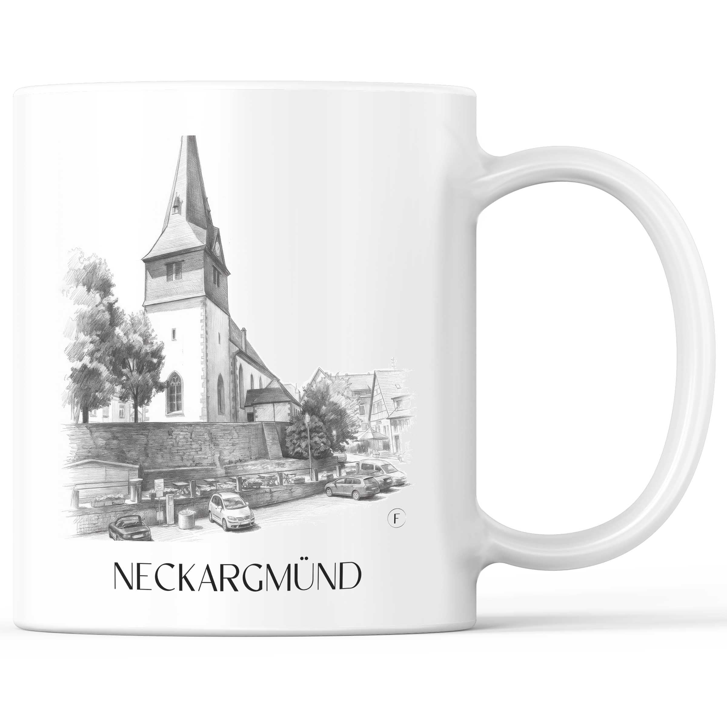 Neckargmünd Kaffeebecher - Neckartal - Deutschland Becher - Kaffeetasse im Zeichnung Stil