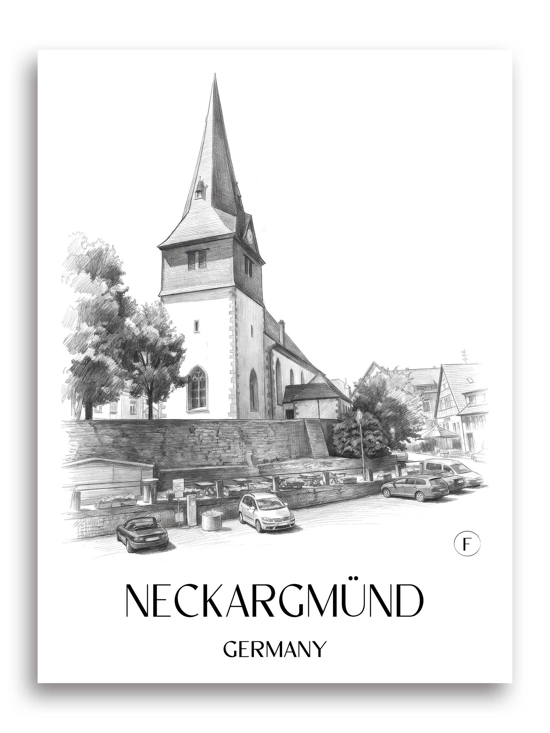 Neckargmünd Poster - Neckartal - Deutschland Kunstdruck - Zeichnung von A4 bis A1