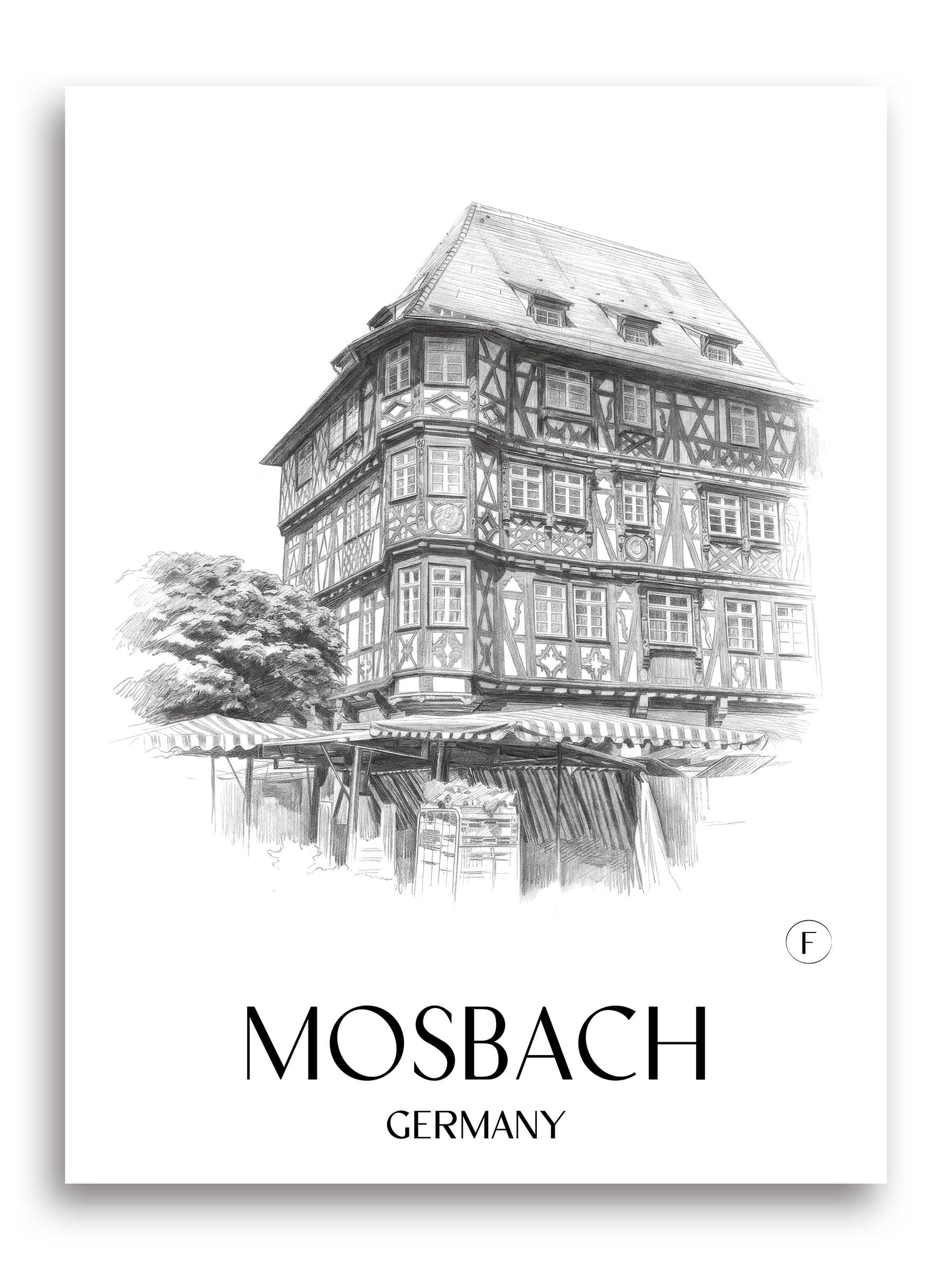 Mosbach Poster - Neckartal - Deutschland Kunstdruck - Zeichnung von A4 bis A1