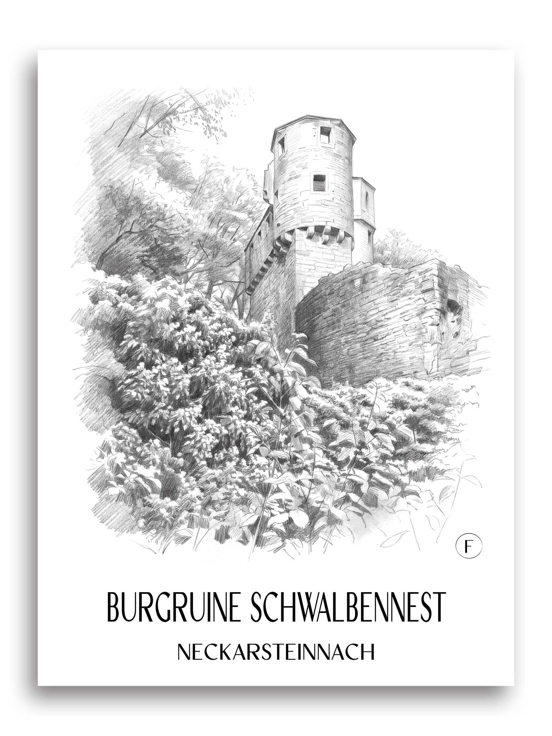 burgruine-schwalbennest-neckarsteinnach-deutschland-poster-bleistift-zeichnung-drawing