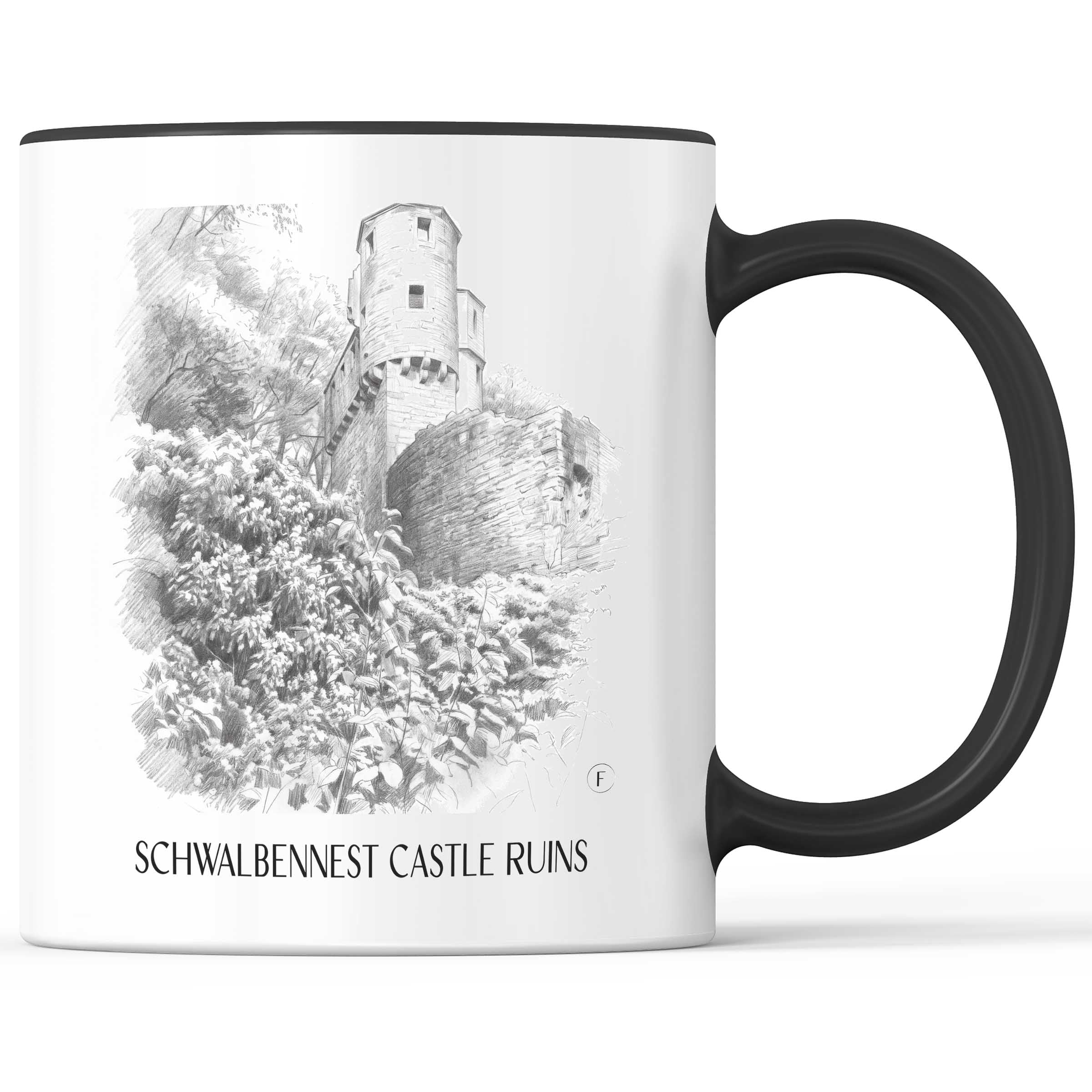 Burgruine Schwalbennest Kaffeebecher - Neckarsteinnach - Deutschland Becher - Kaffeetasse im Zeichnung Stil