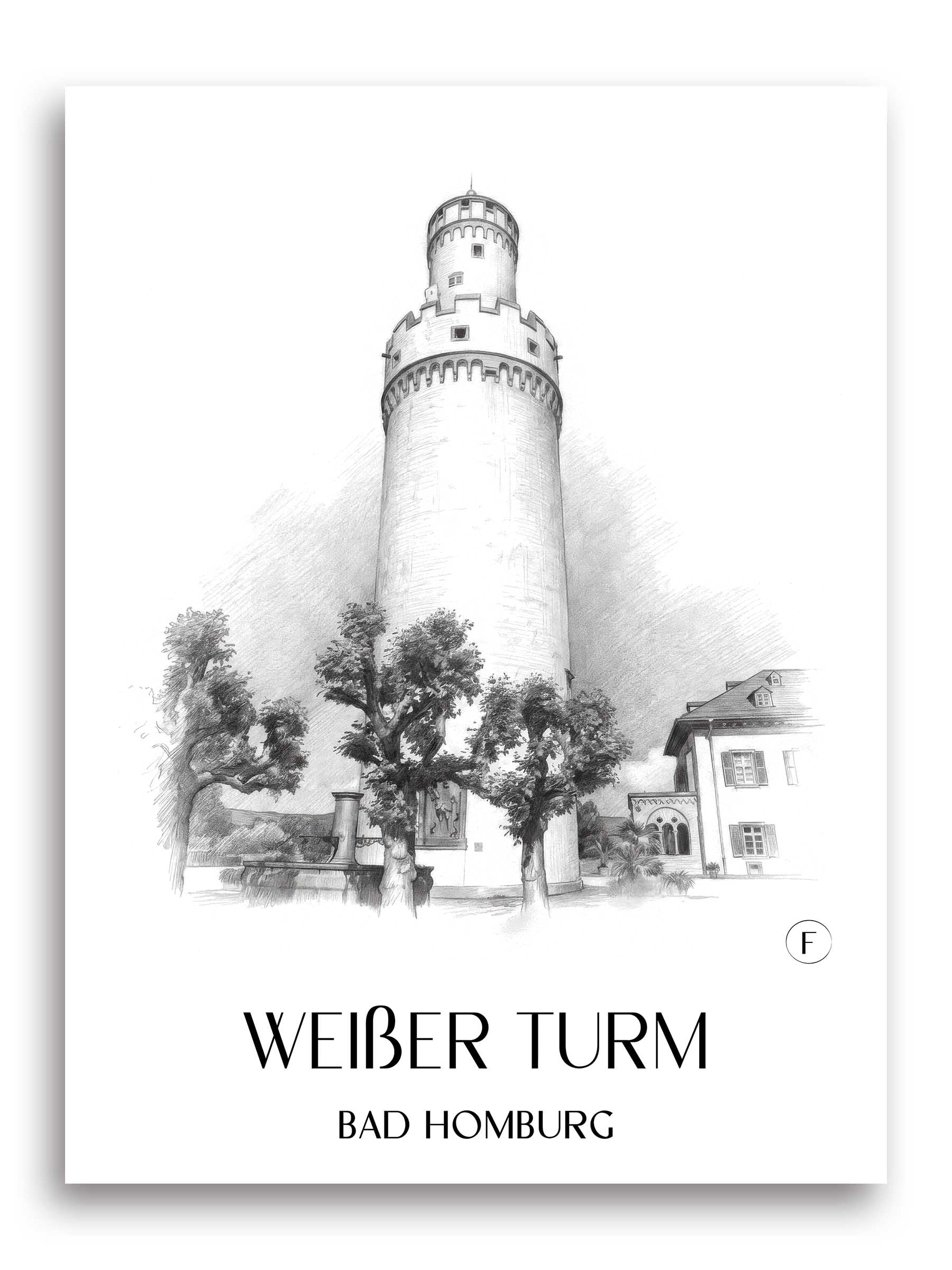 weißer-turm-bad-homburg-deutschland-poster-bleistift-zeichnung-drawing