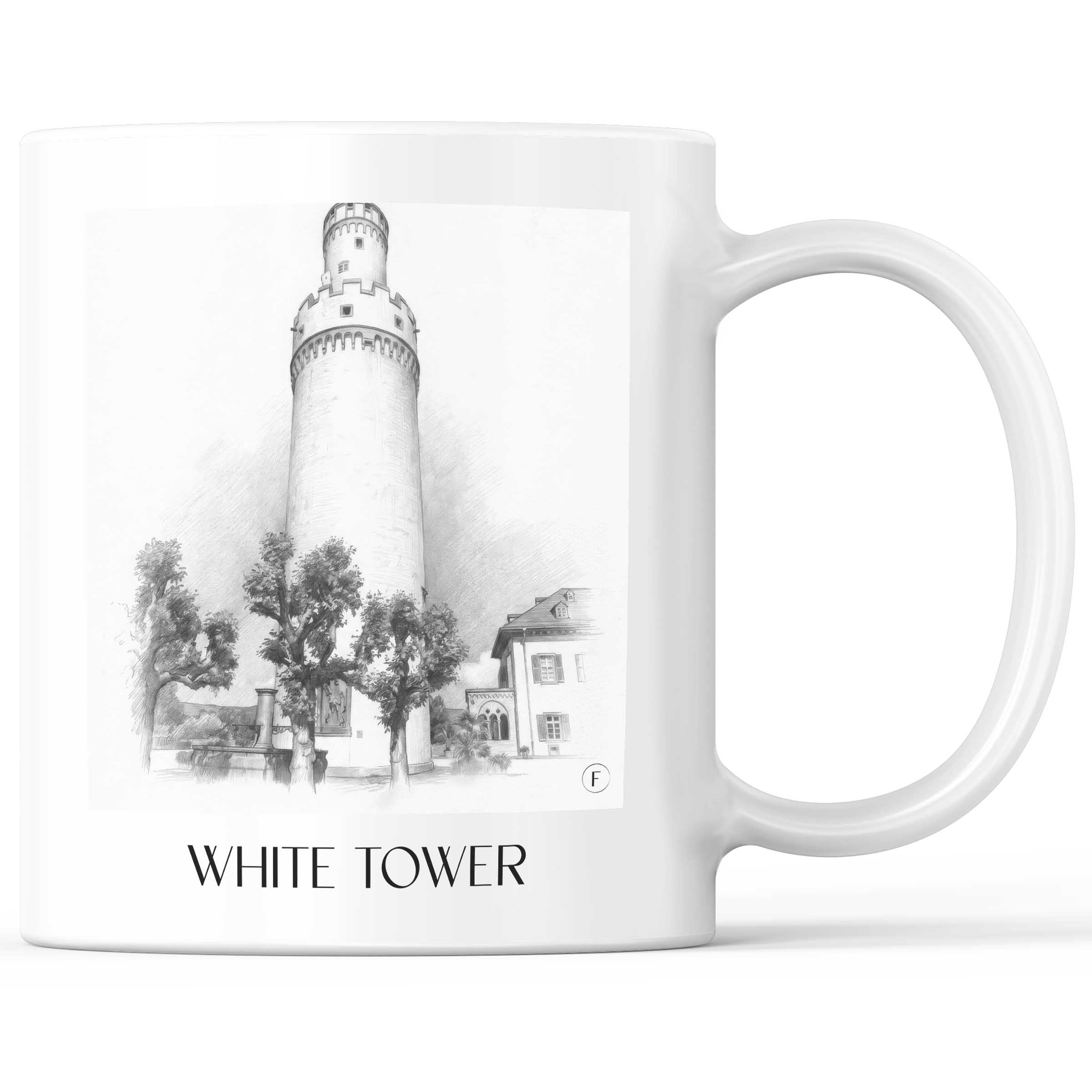 Weißer Turm Kaffeebecher - Bad Homburg - Deutschland Becher - Kaffeetasse im Zeichnung Stil