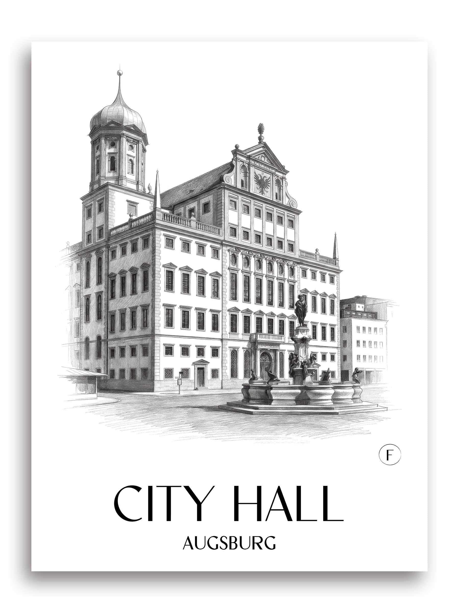 Rathaus Poster - Augsburg - Deutschland Kunstdruck - Zeichnung von A4 bis A1