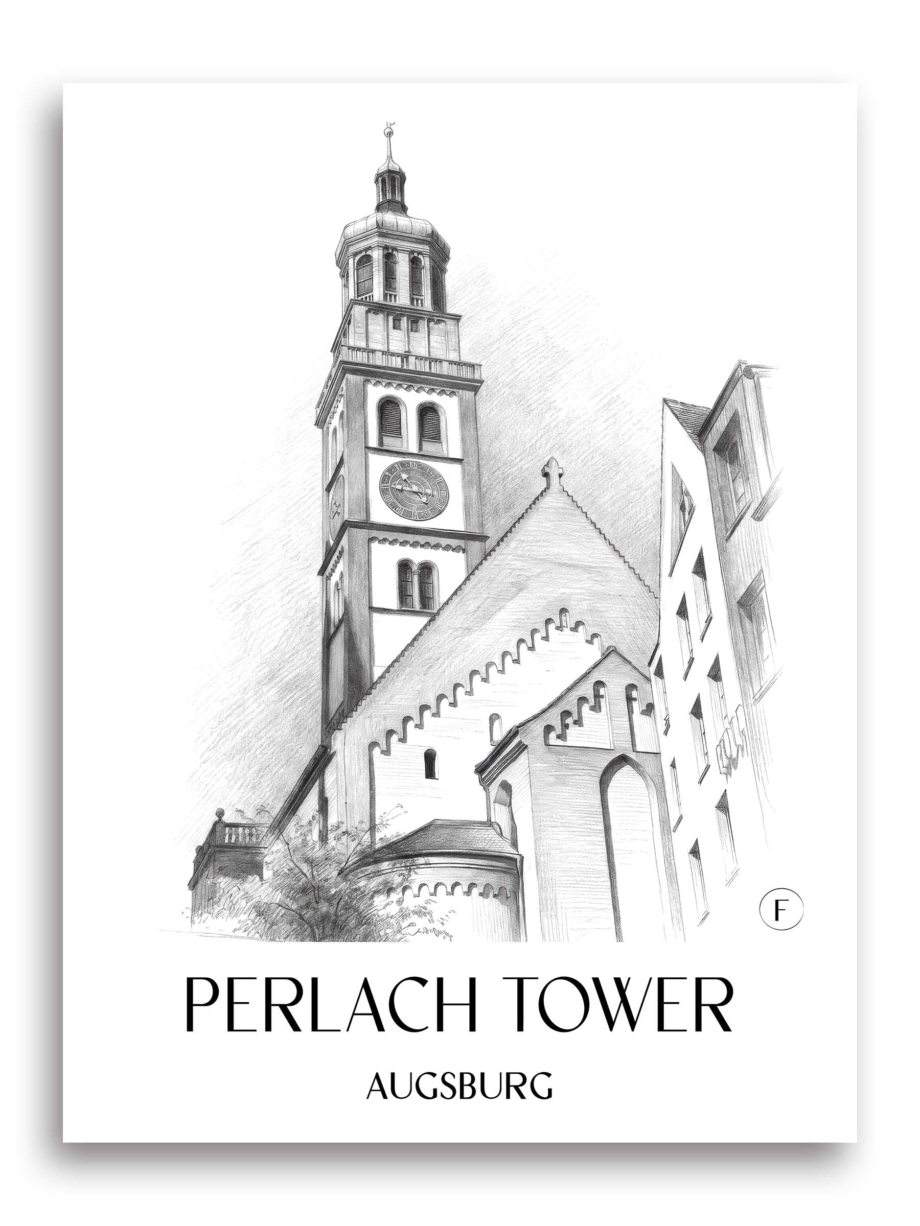 Perlachturm Poster - Augsburg - Deutschland Kunstdruck - Zeichnung von A4 bis A1