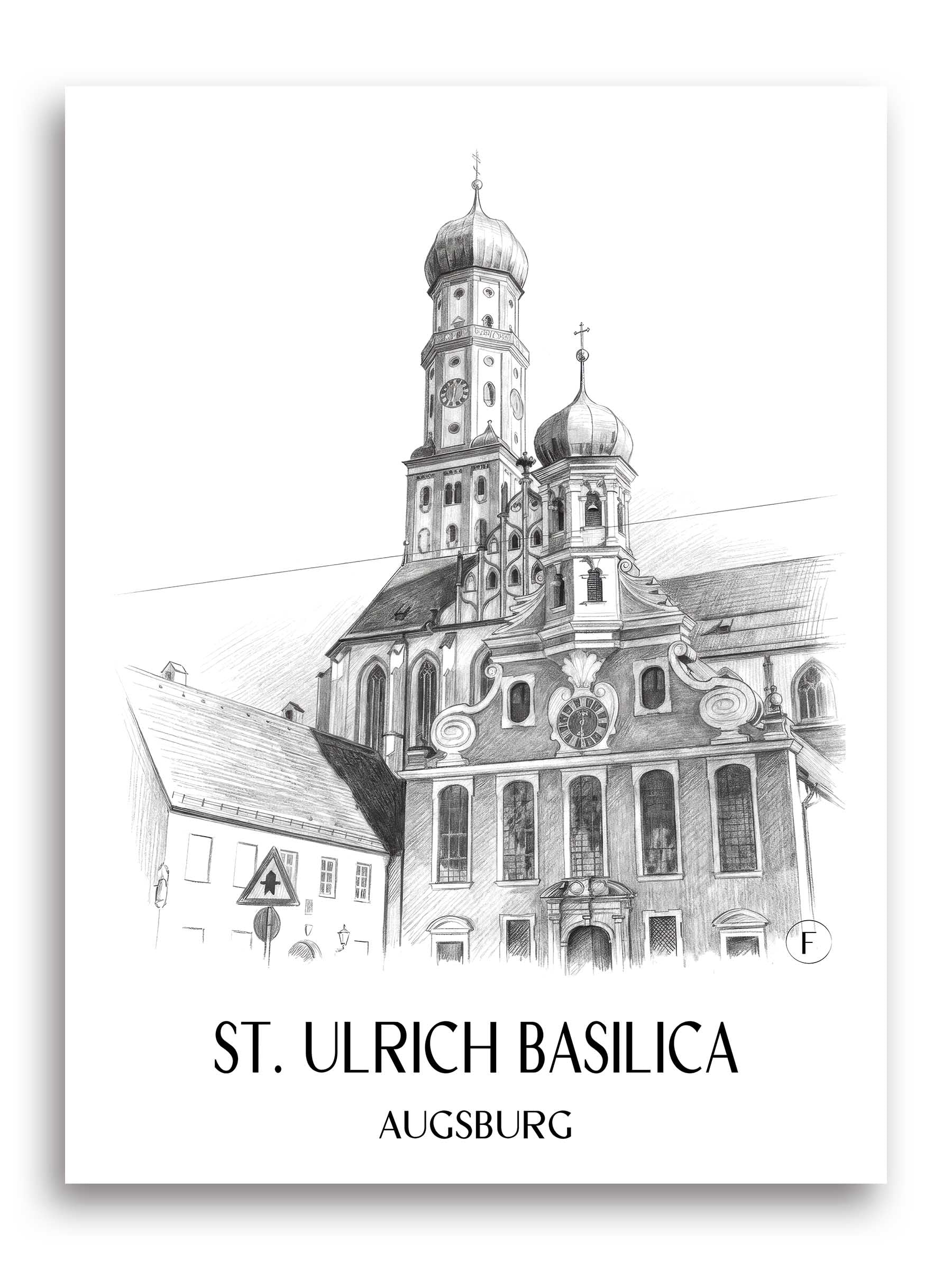 Basilika St. Ulrich Poster - Augsburg - Deutschland Kunstdruck - Zeichnung von A4 bis A1