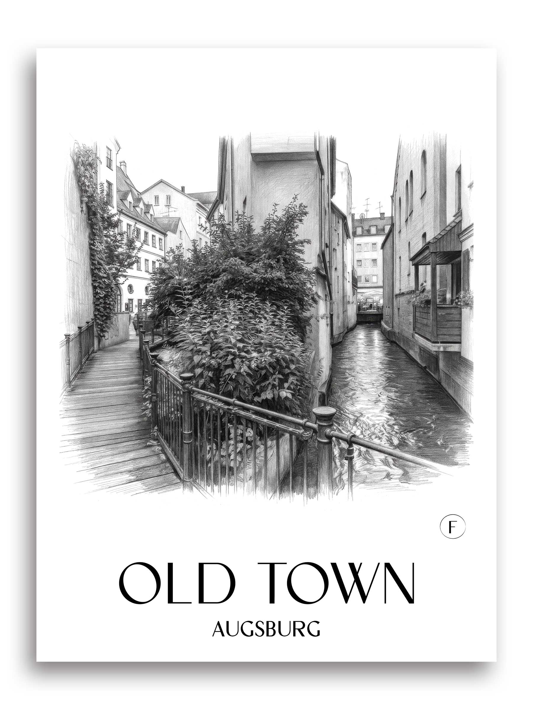 Altstadt Poster - Augsburg - Deutschland Kunstdruck - Zeichnung von A4 bis A1