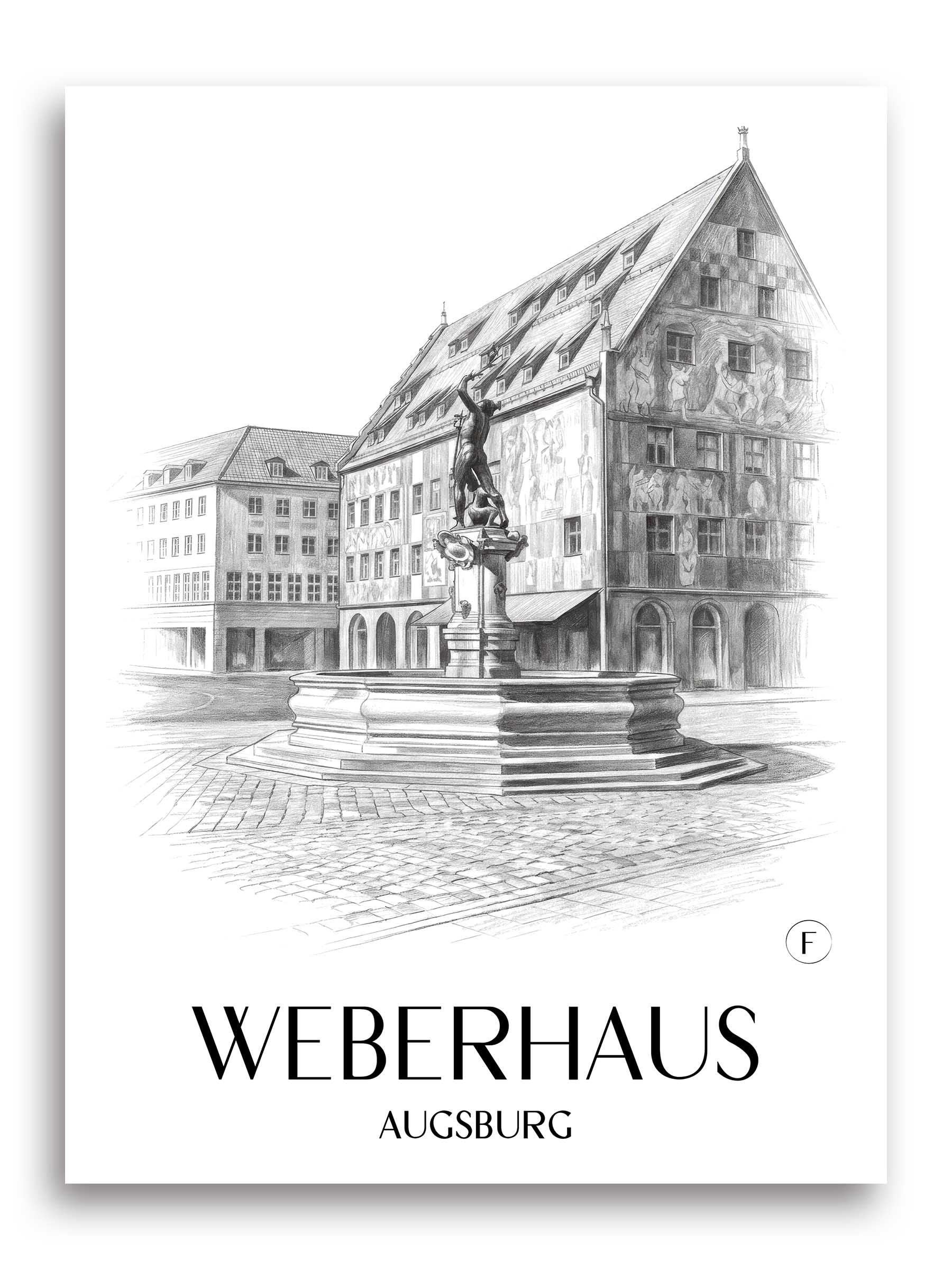 weberhaus-augsburg-deutschland-poster-bleistift-zeichnung-drawing