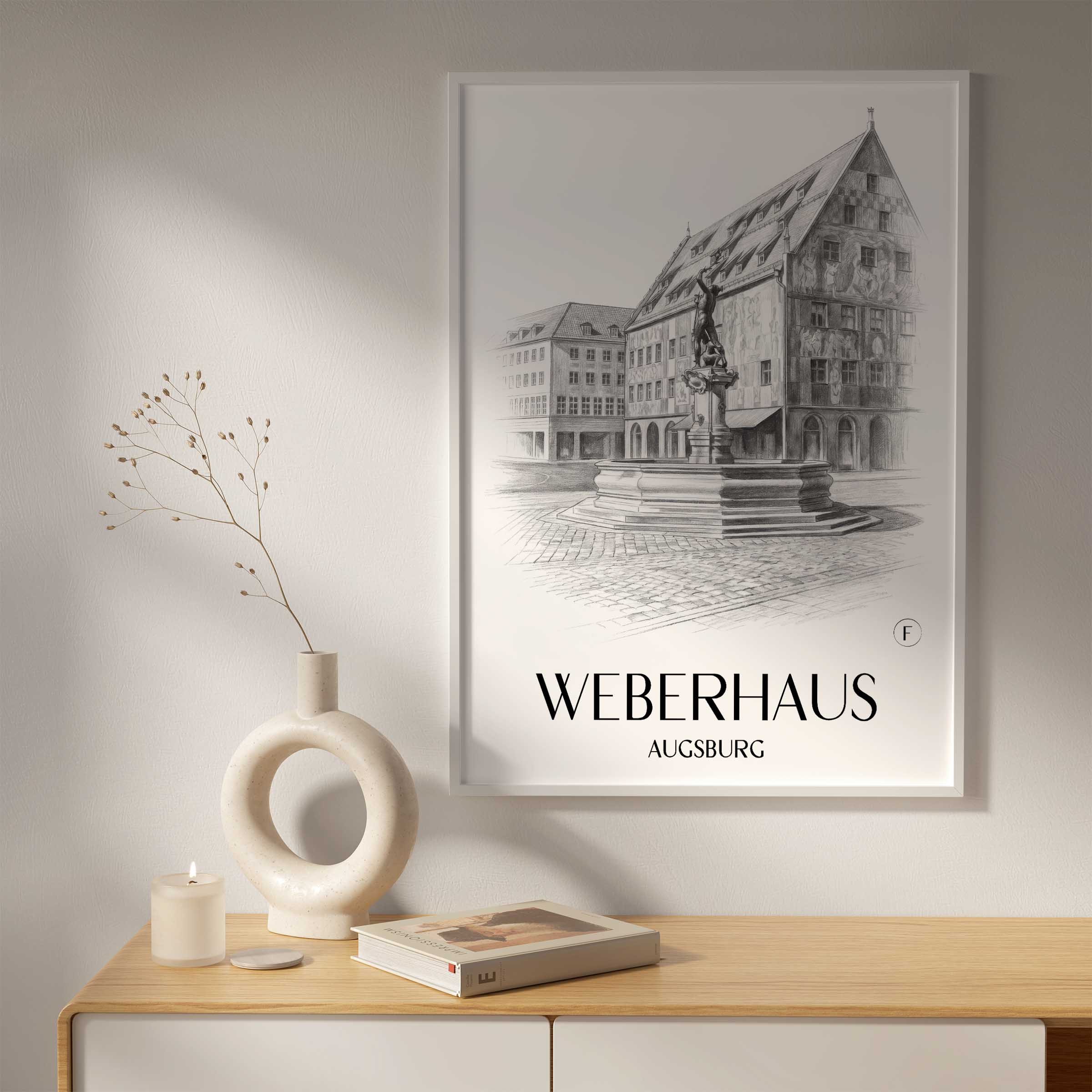 weberhaus-augsburg-deutschland-poster-bleistift-zeichnung-drawing