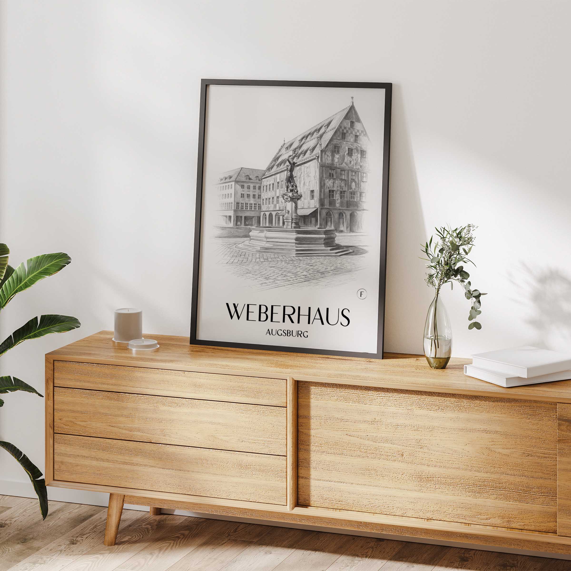 weberhaus-augsburg-deutschland-poster-bleistift-zeichnung-drawing
