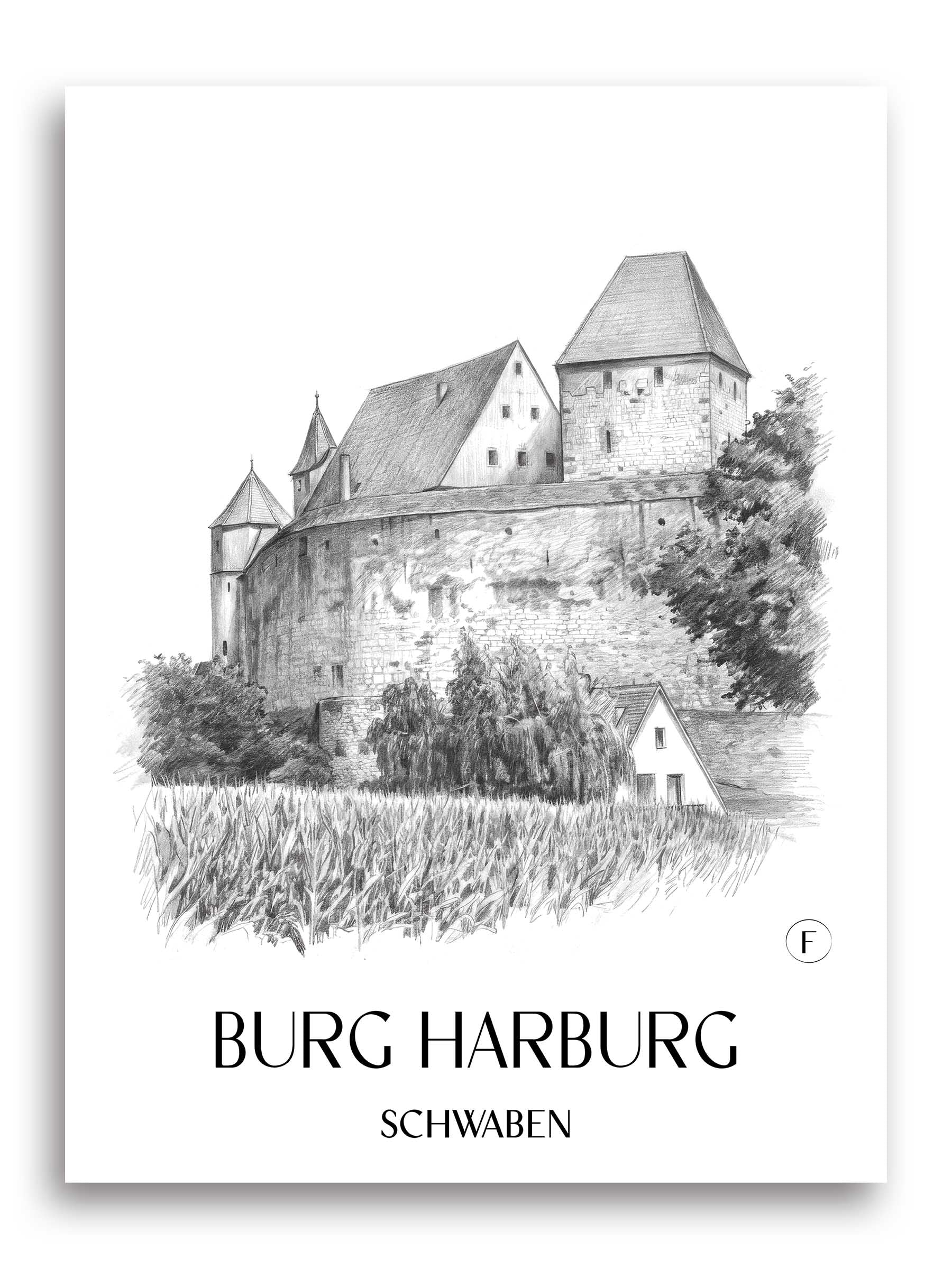 burg-harburg-schwaben-deutschland-poster-bleistift-zeichnung-drawing