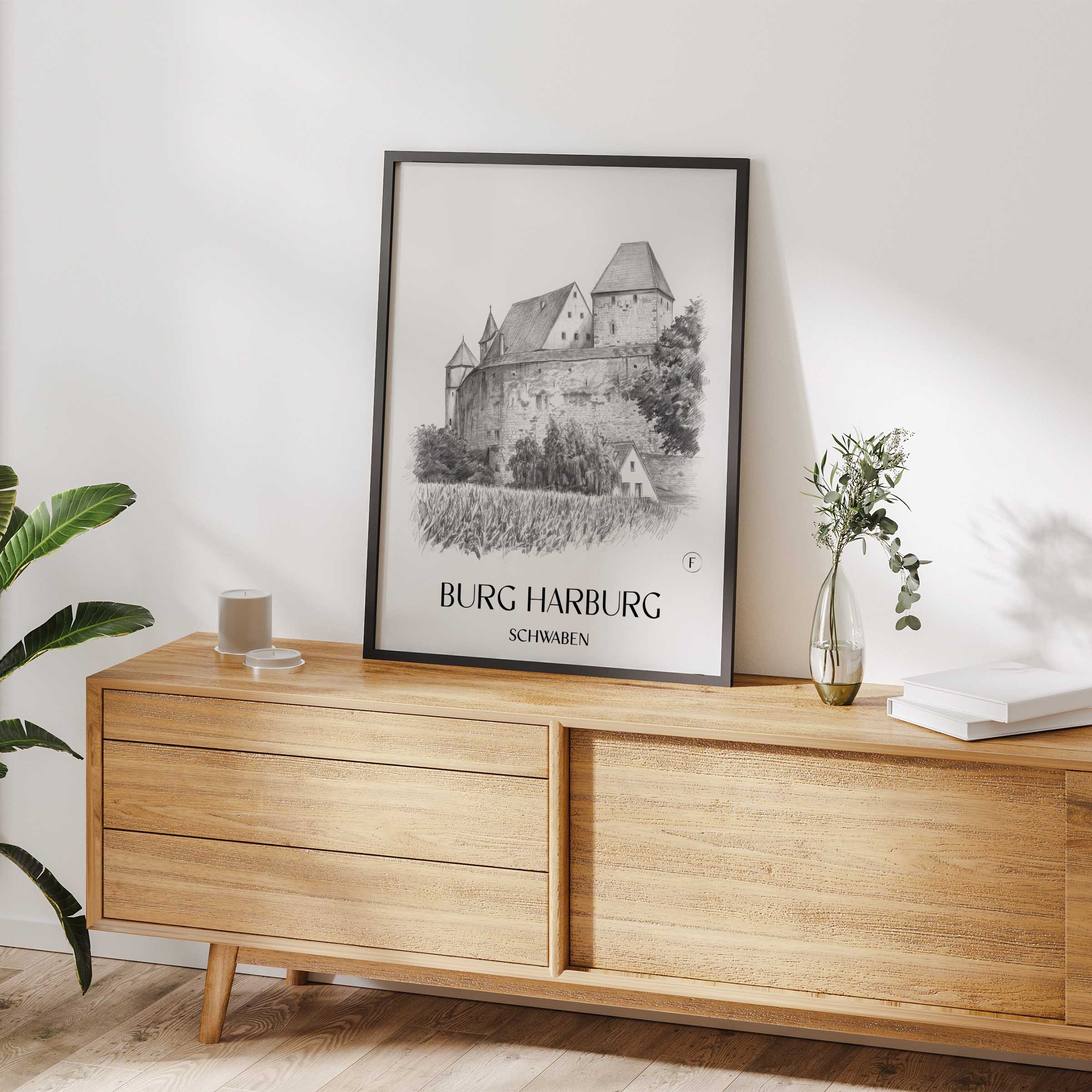 burg-harburg-schwaben-deutschland-poster-bleistift-zeichnung-drawing