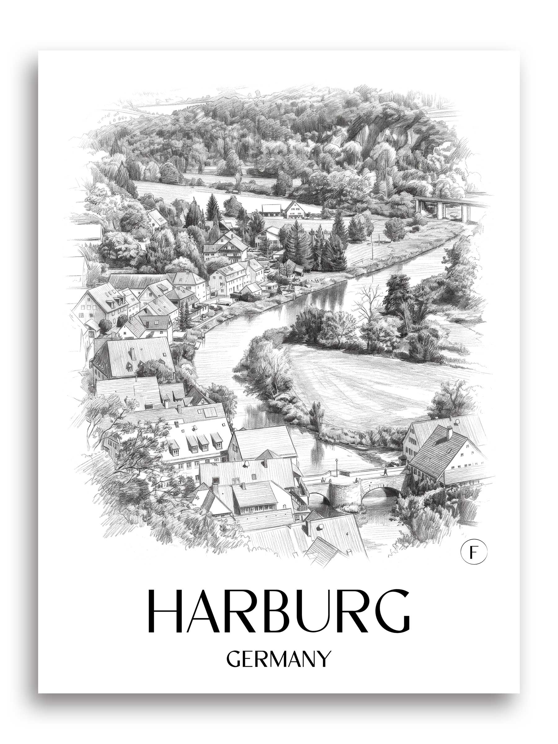 Harburg Poster - Schwaben - Deutschland Kunstdruck - Zeichnung von A4 bis A1